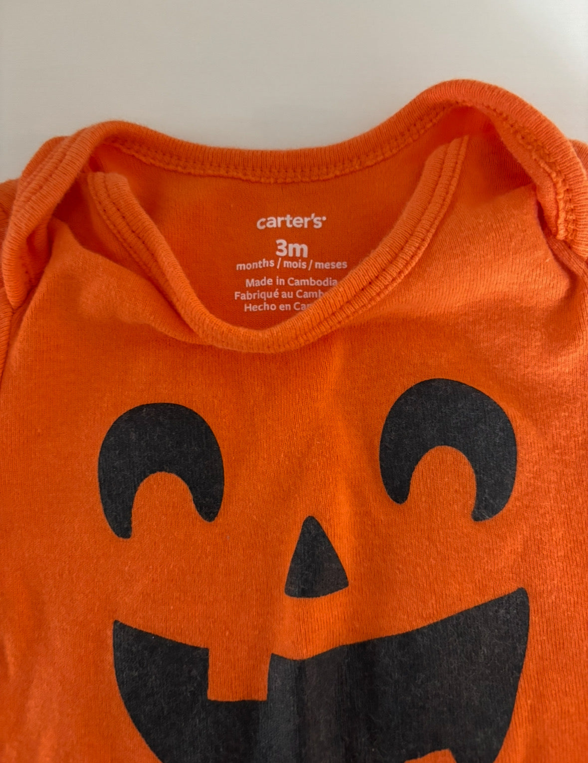 Seller #195 - Carter’s Jack O Lantern Orange Onesie - Size 3 Months