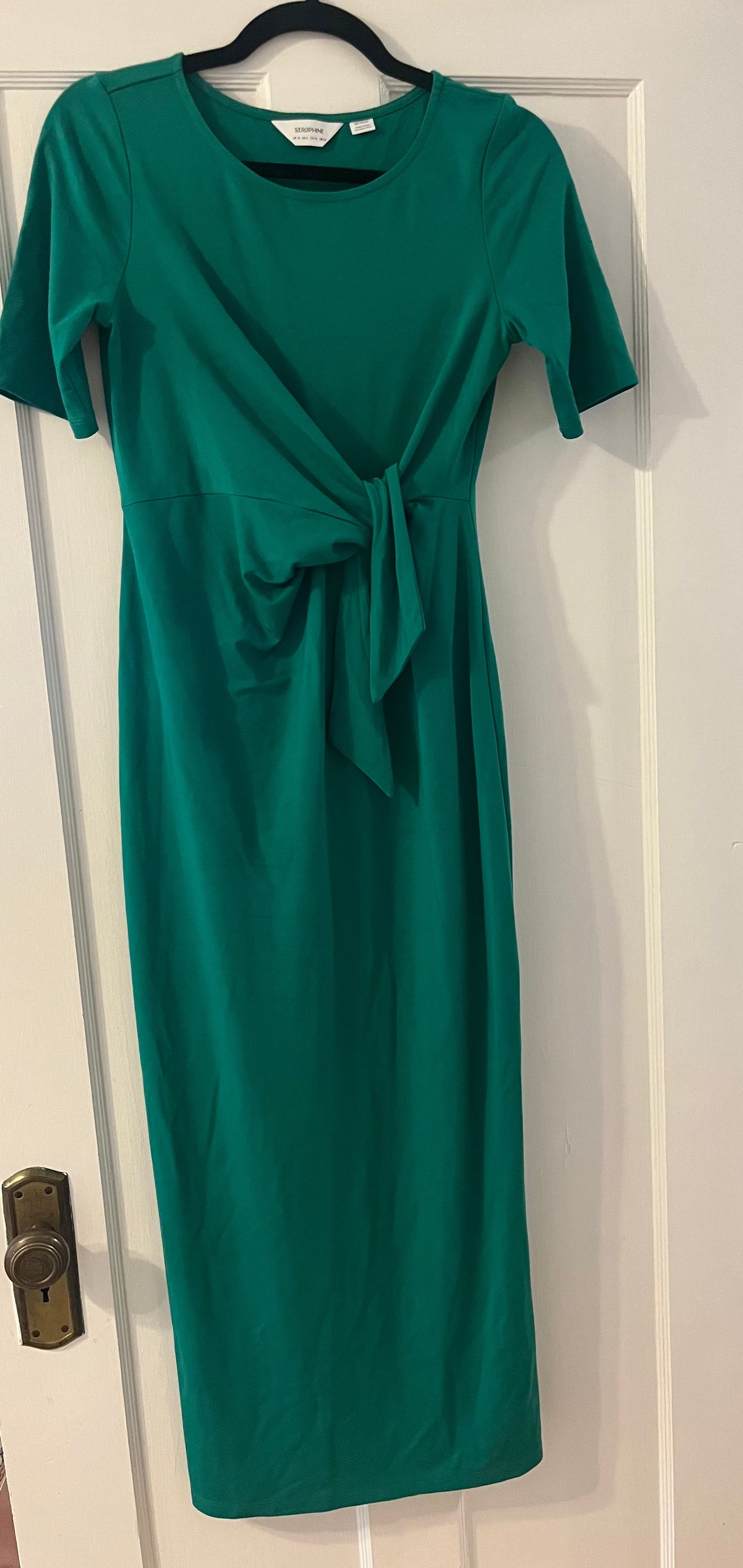 #109 Seraphine Elegant Tie-Front Ponte Roma Jersey Maternity Dress - Green- Size 6