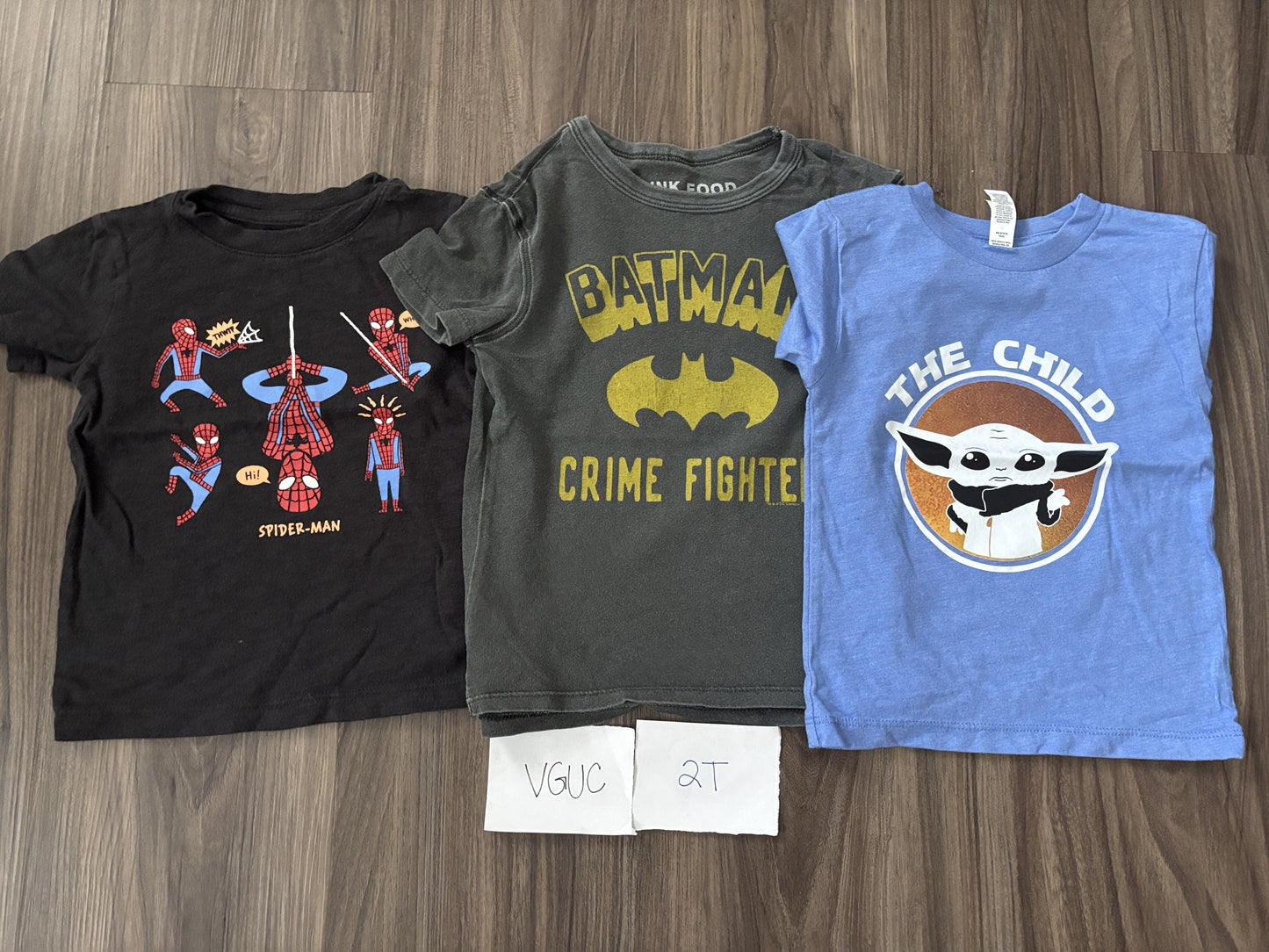 #138 - 2T VGUC (3) Shirts (spiderman, batman, baby yoda)