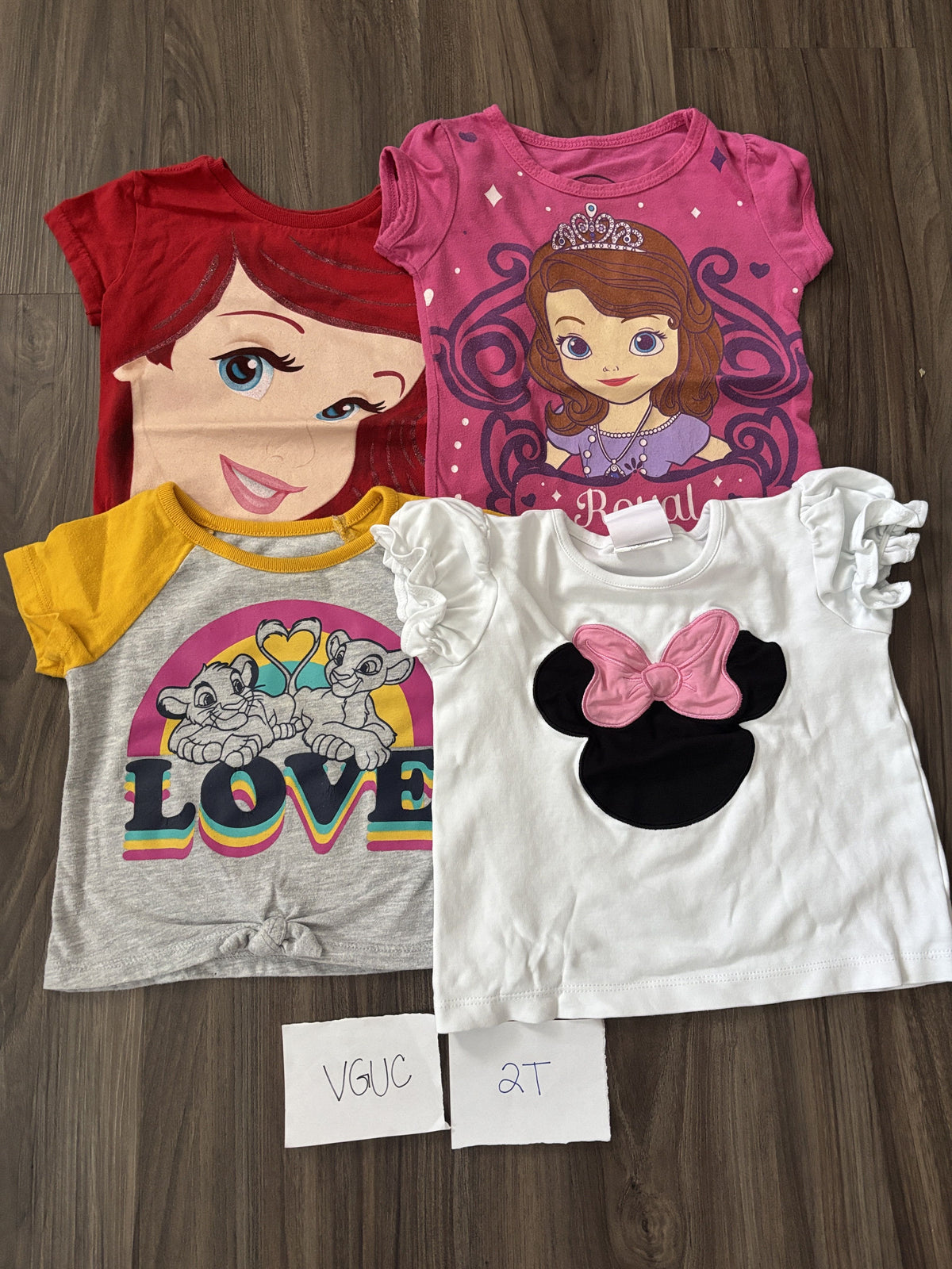 #138 - 2T VGUC (4) Shirts (Ariel, Sophia, Lion King, Minnie)