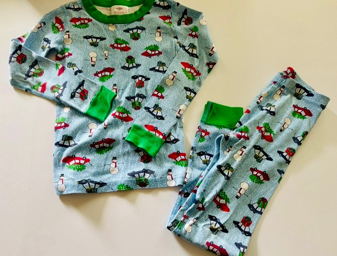 #92 boys 6/7 Hanna andersson winter snowmen / cars long sleeve pajama set
