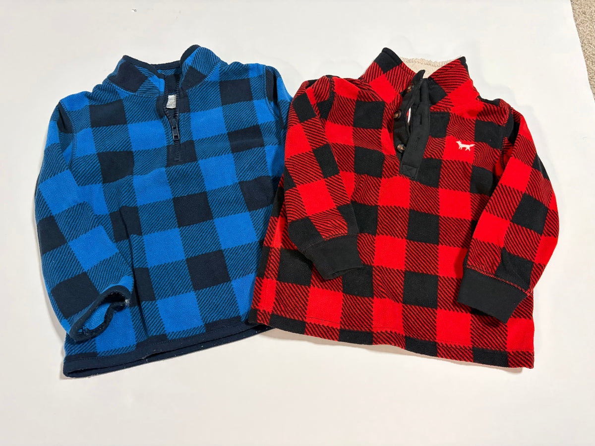 #27 Boys 2T buffalo plaid fleece 1/4 zips