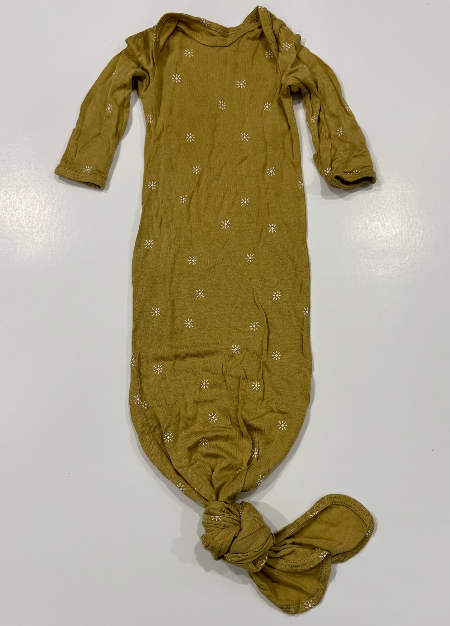#38 Solly Baby 0-3 Months Mustard Yellow Knotted Gown