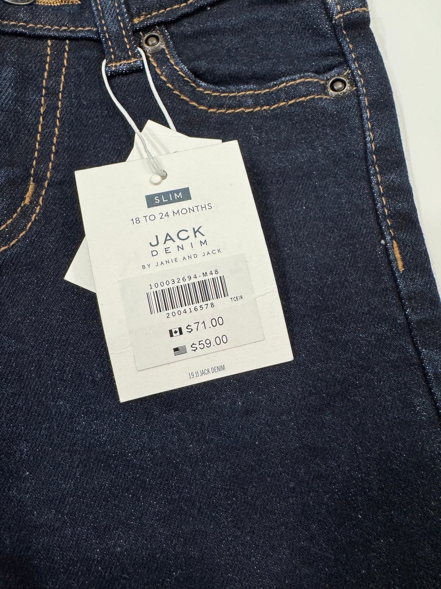 #38 NWT Janie and Jack 18-24 Months Boys Slim Dark Blue Jeans