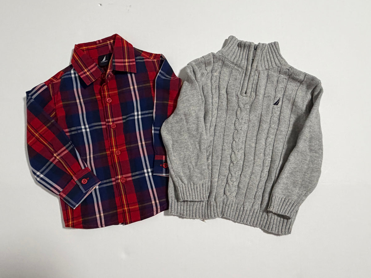 #27 Boys 24m Nautica button down + 1/4 zip sweater