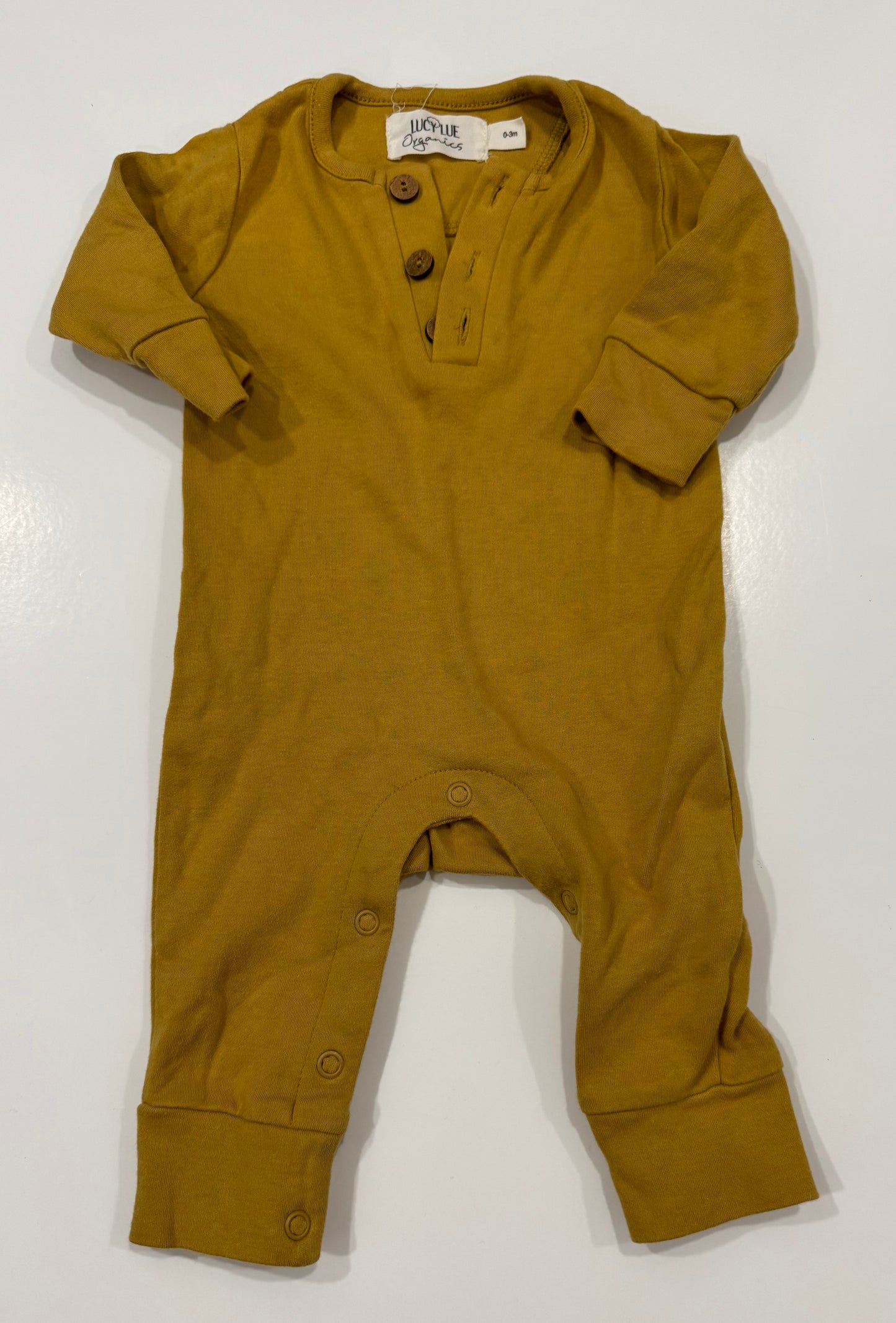 #38 Lucy Lue Organics 0-3 Months Mustard Yellow Romper