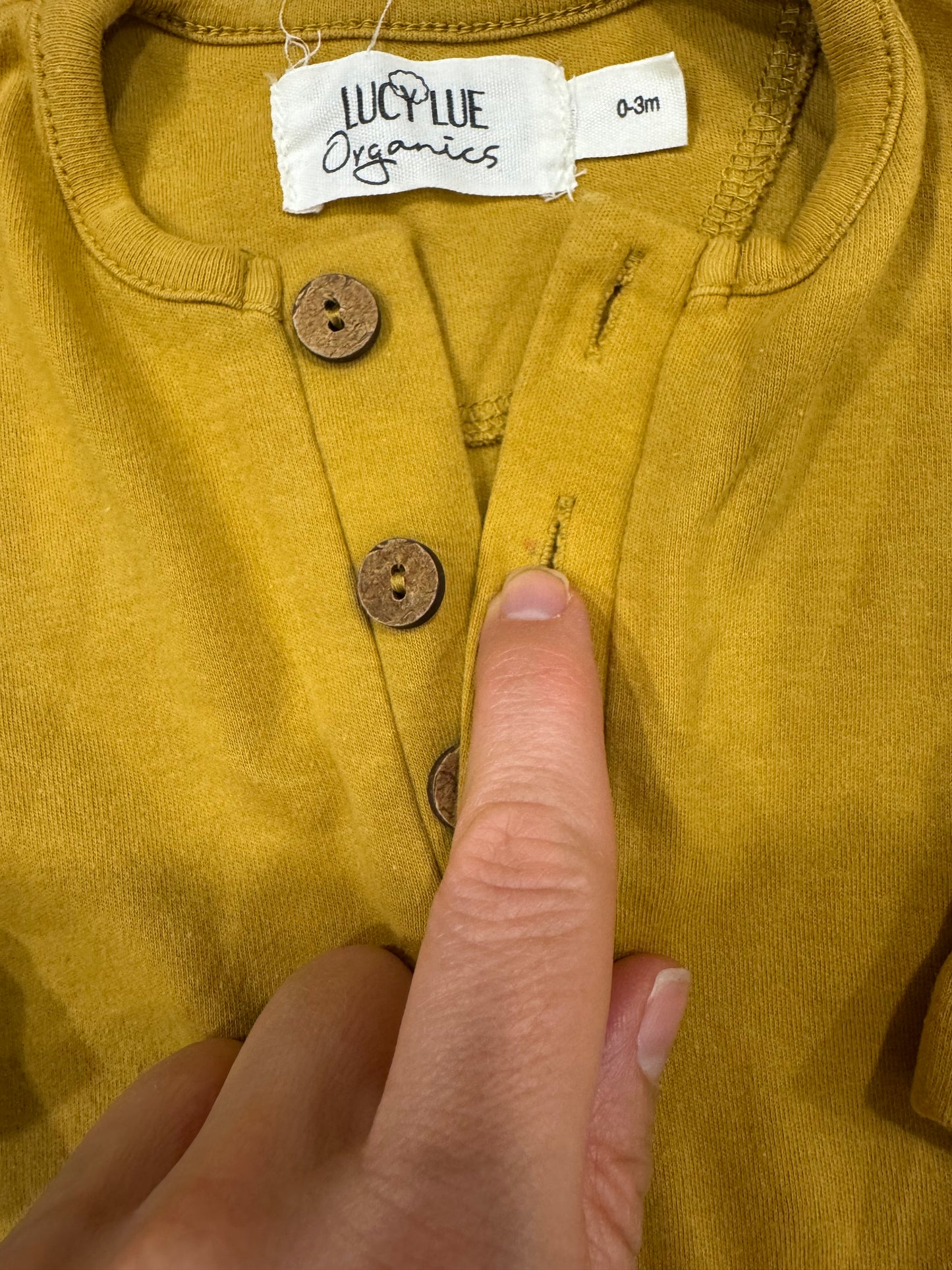 #38 Lucy Lue Organics 0-3 Months Mustard Yellow Romper