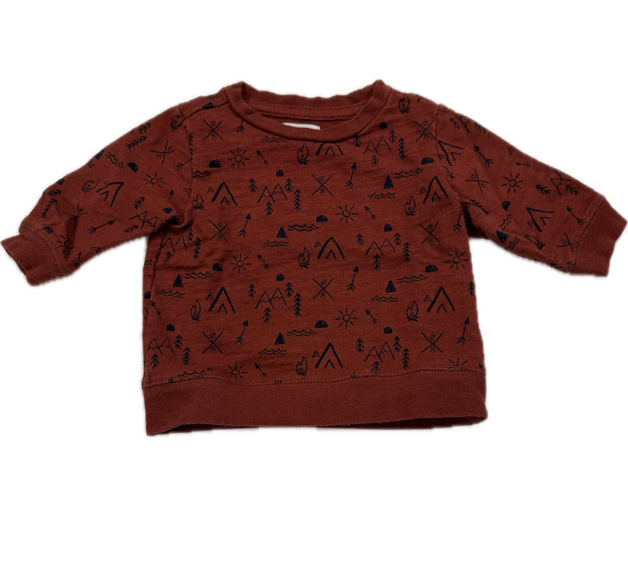 #38 Gymboree 0-3 Months Boys Dark Red Camping Sweatshirt
