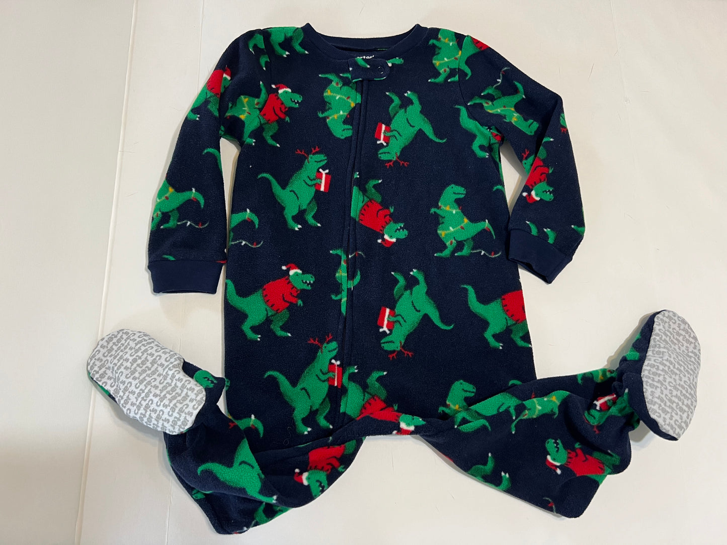 #78 boys 2T carters santa dino fleece sleeper