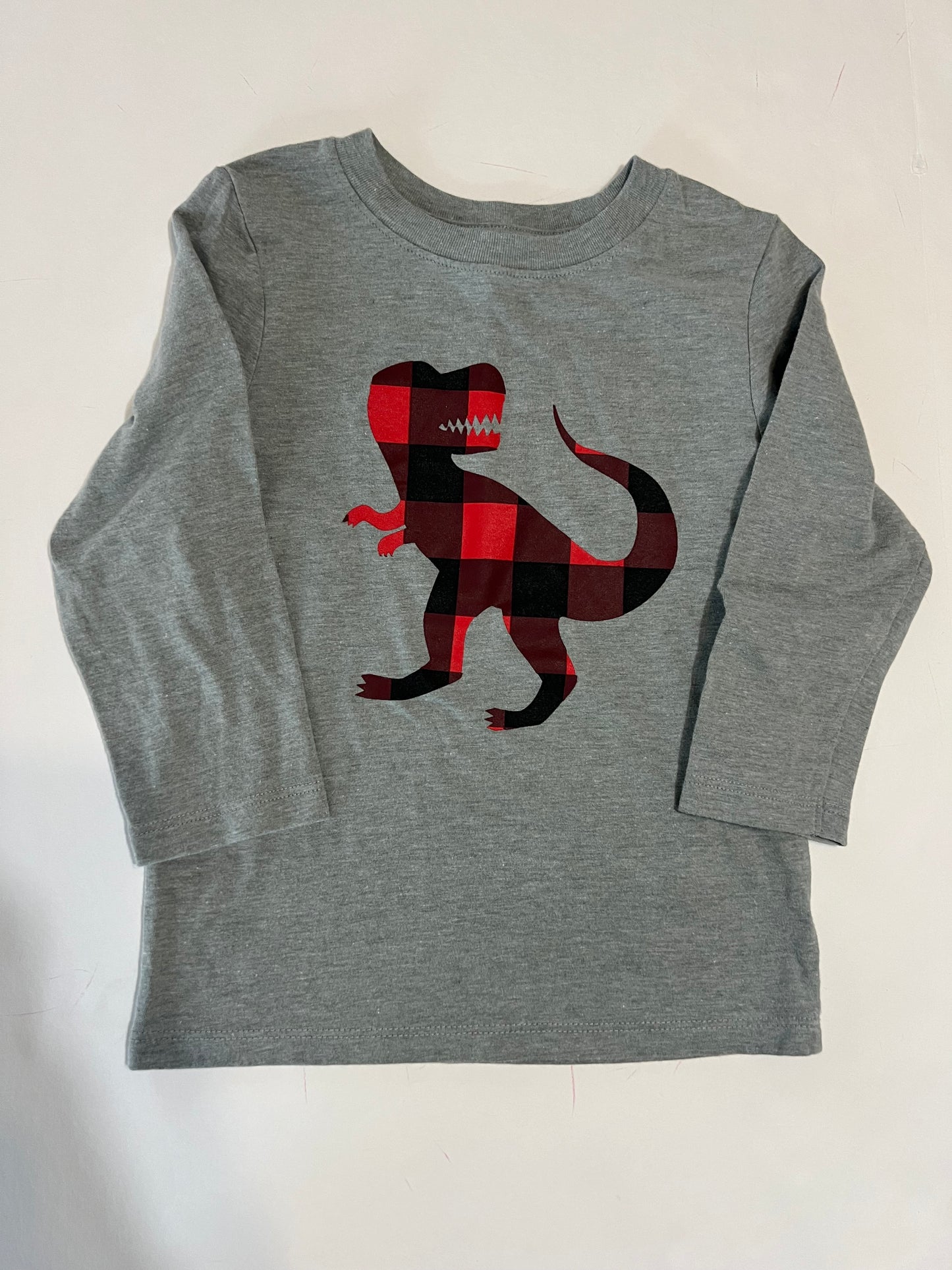 #78 boys 2T cat and jack buffalo plaid dino shirt