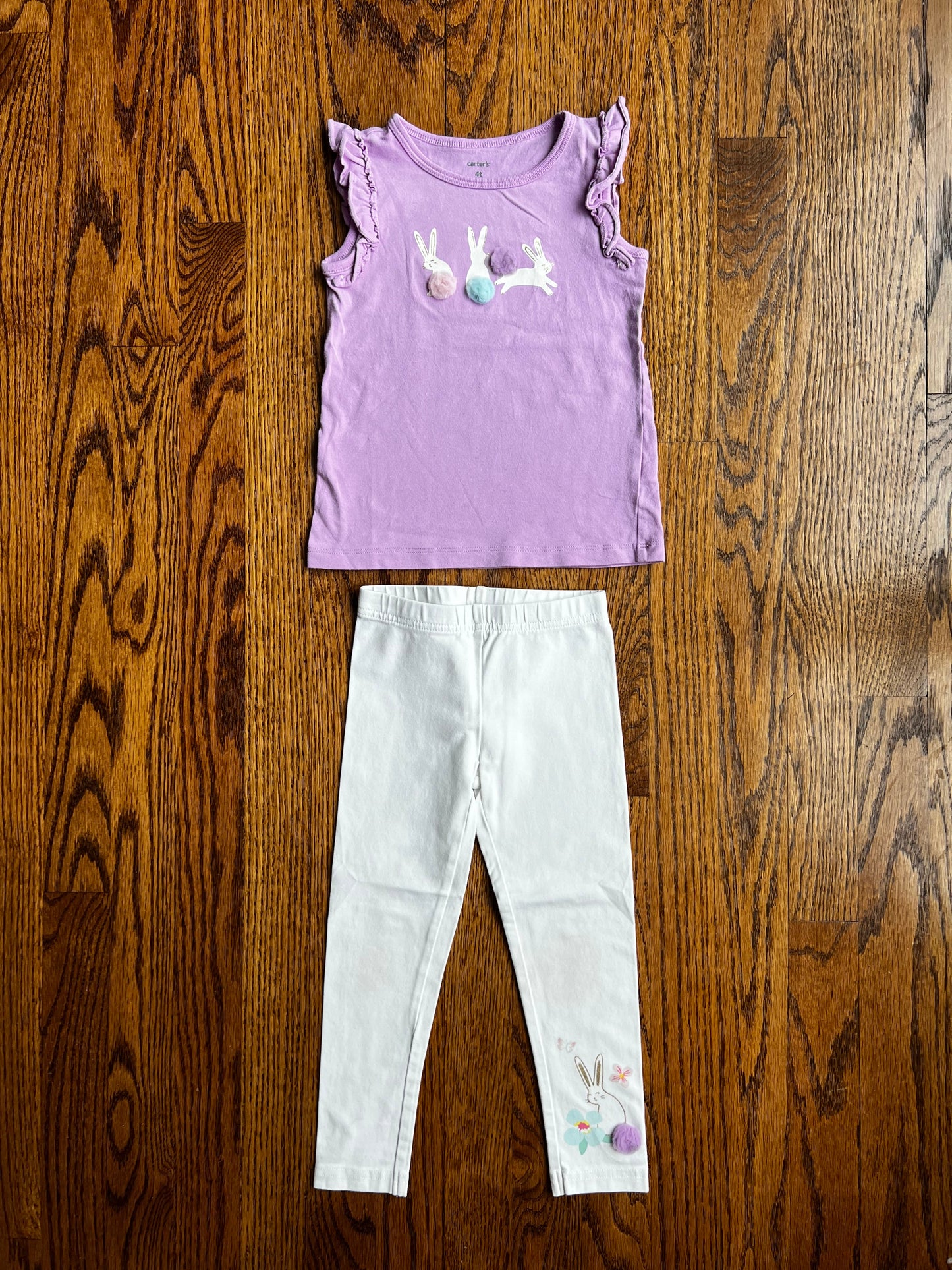 Seller #115 - REDUCED - Carter’s Girls 4T Purple Bunny / Easter Tee with Matching Leggings, VGUC