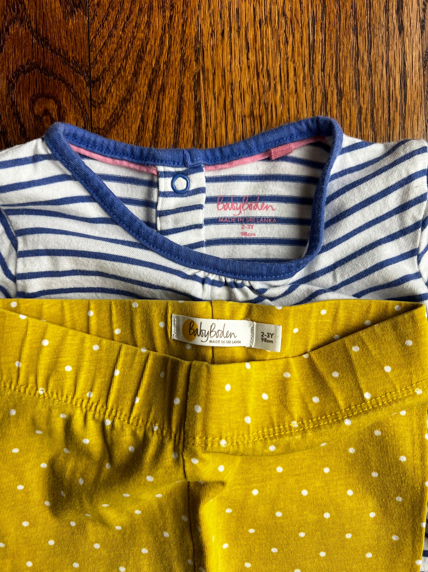 Seller #115 - Boden Girls 2-3Y Dog / Sandcastle Striped Tunic Dress with Matching Yellow Polka Dot Leggings, VGUC