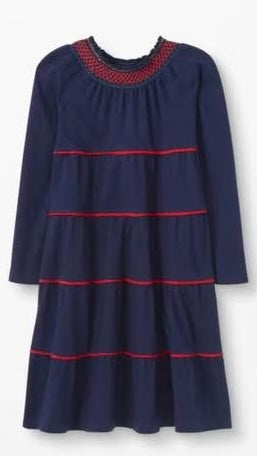 Seller 189 Girls Size 5 Hanna Andersson Tiered Swing Dress with Smocked Neckline EUC