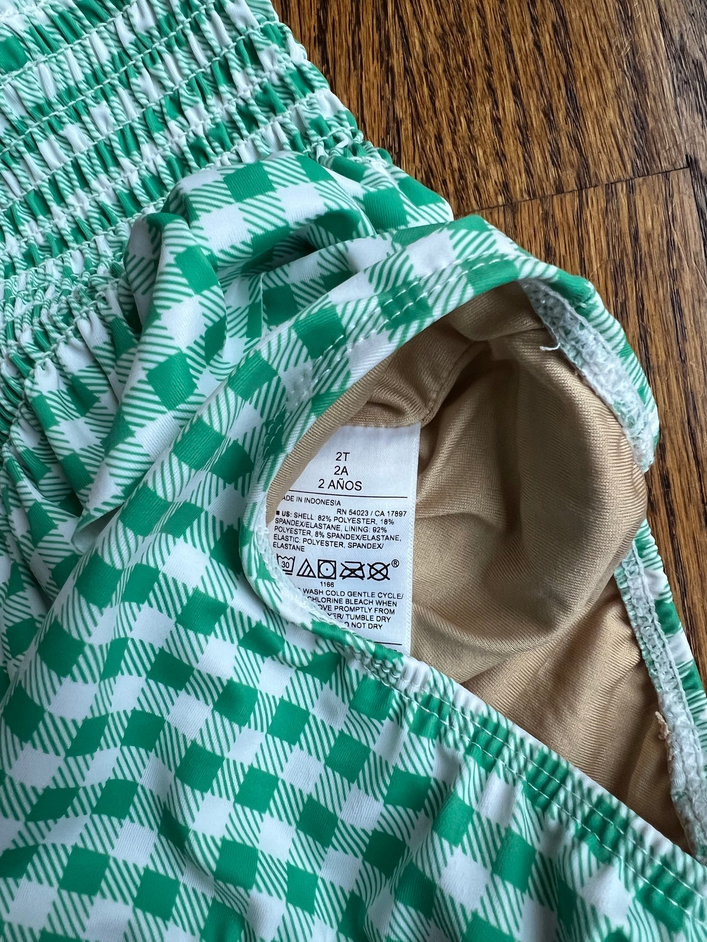 Seller #115 - Old Navy Girls 2T Green & White Gingham Checked Swimsuit, VGUC
