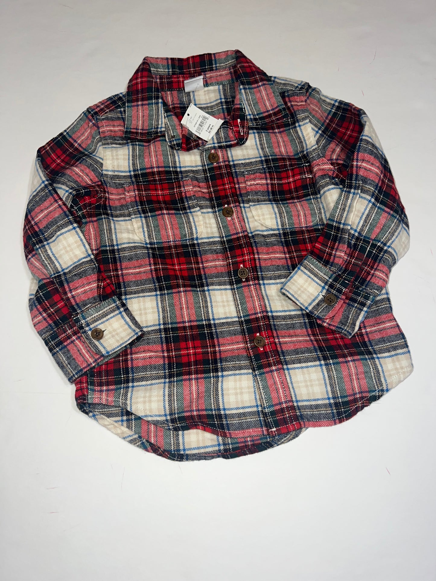 #78 NWT boys 2 Baby Gap plaid button down shirt