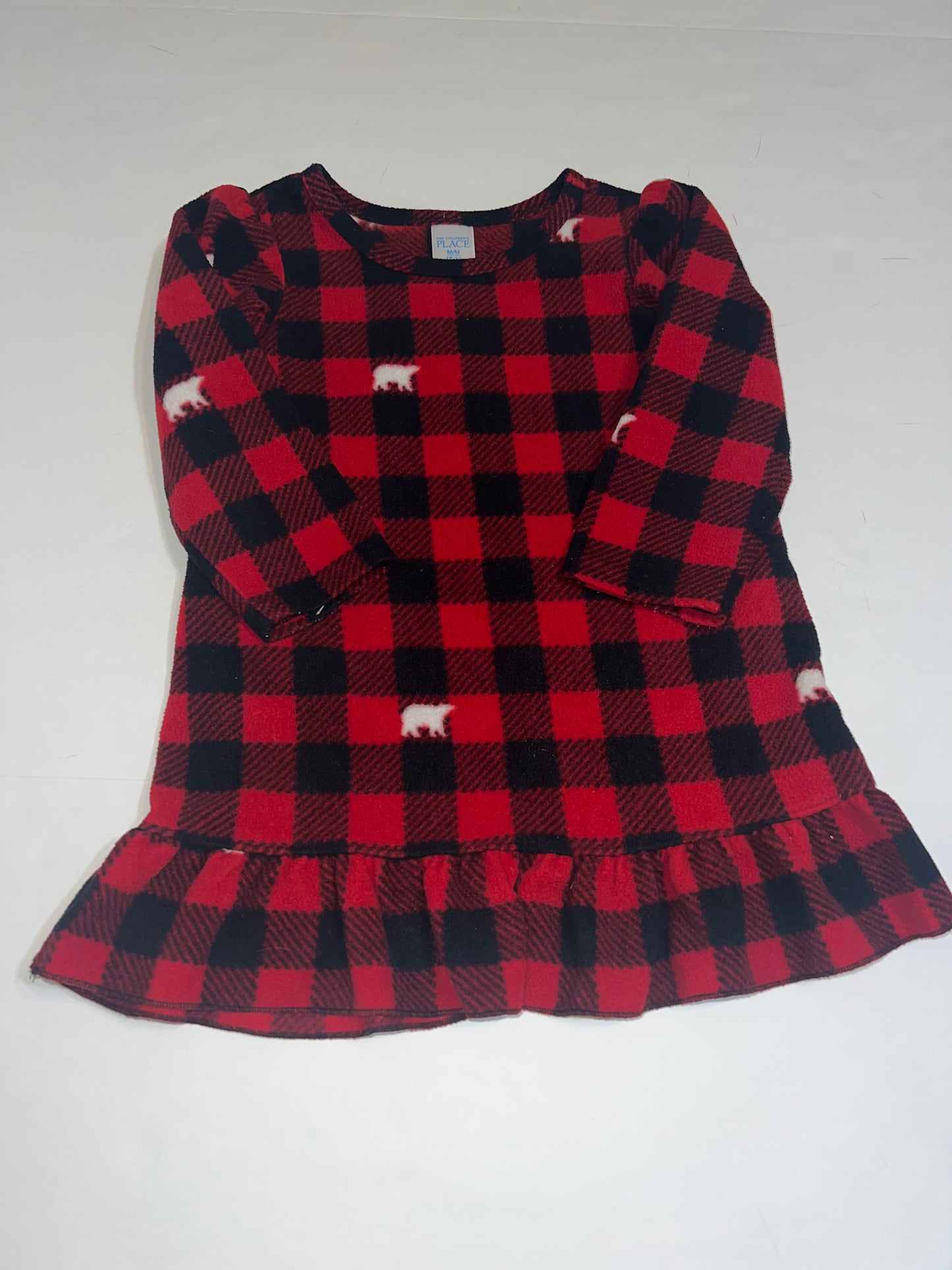 #78 girls 18/24m Place fleece polar bear and plaid nightgown