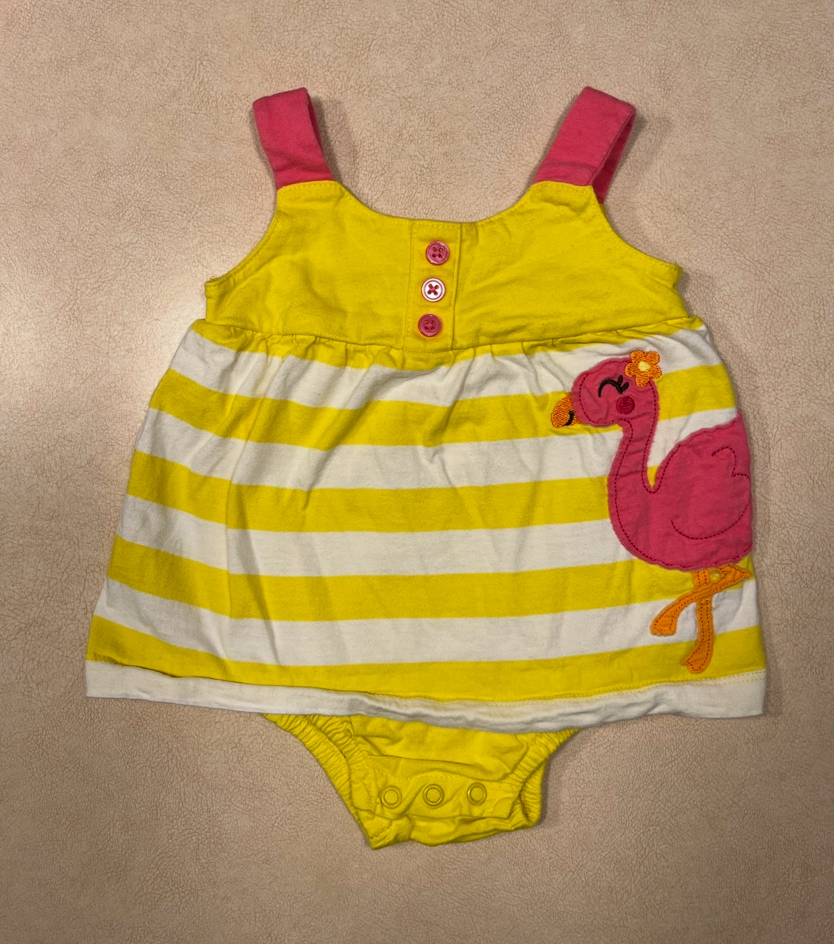 #143 Carter's Yellow and White Flamingo Sundress Girls 3m
