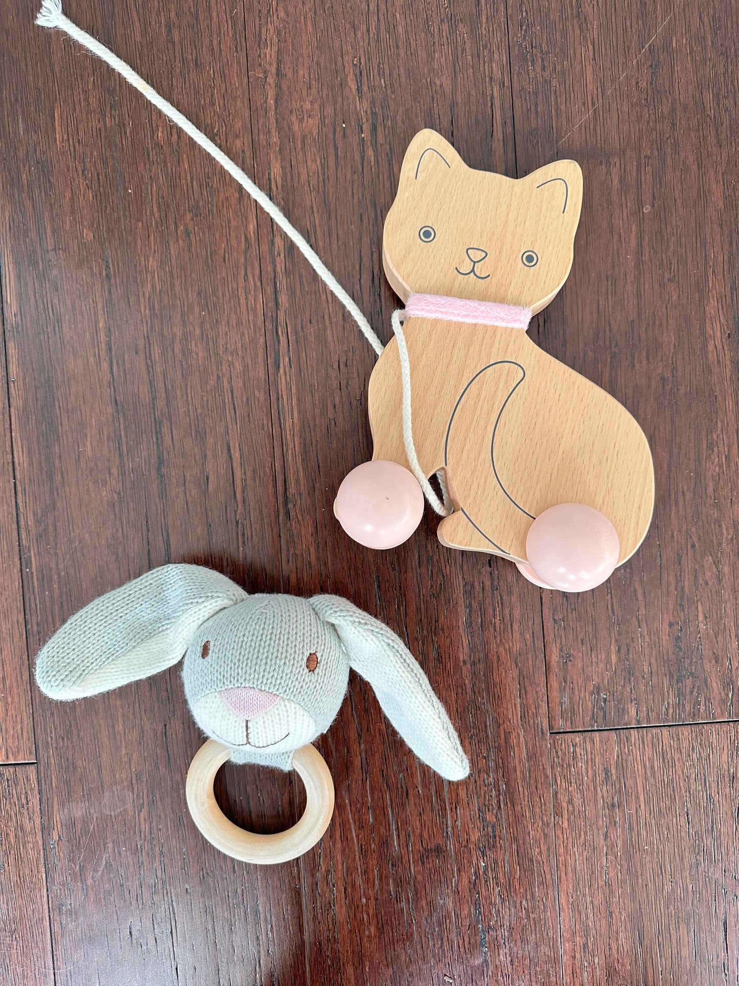Seller 48, Hallmark Bunny Rattle & Cat Pull Toy, used as decor *REDUCED*