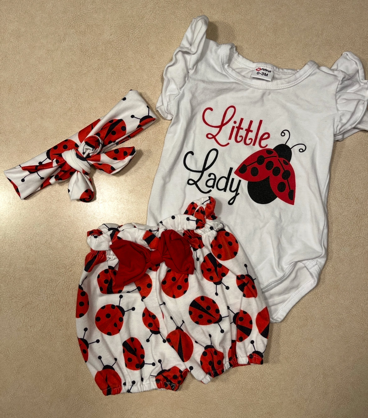 #143 Little Lady Ladybug Outfit Girls 0-3m - REDUCED