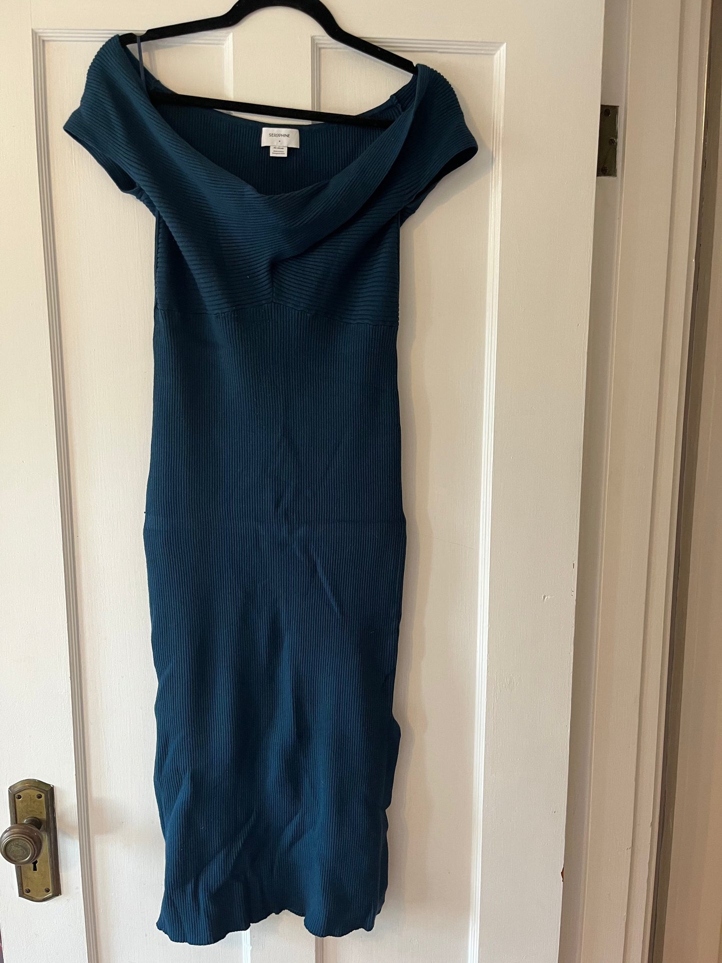 #109 Seraphine Off the Shoulder Knitted Maternity Dress Teal- Size M