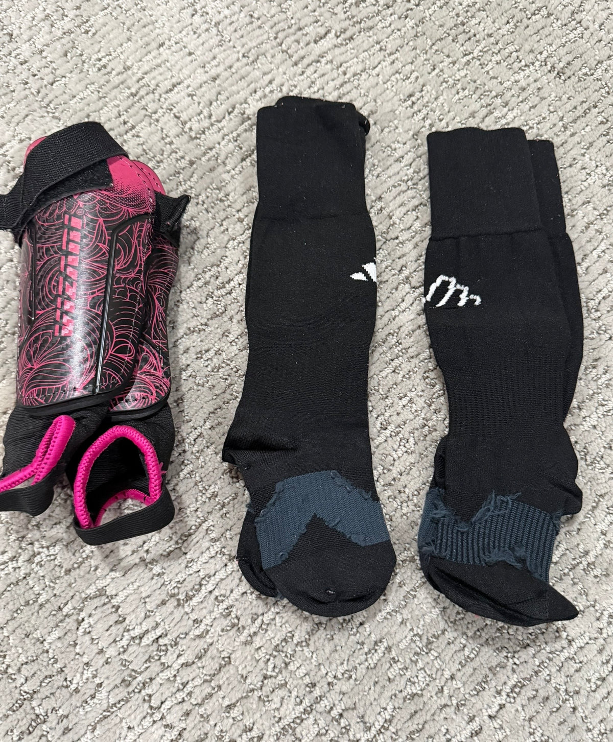 Seller 183- Girls XS Adidas shin guards and 2 pairs of Adidas socks
