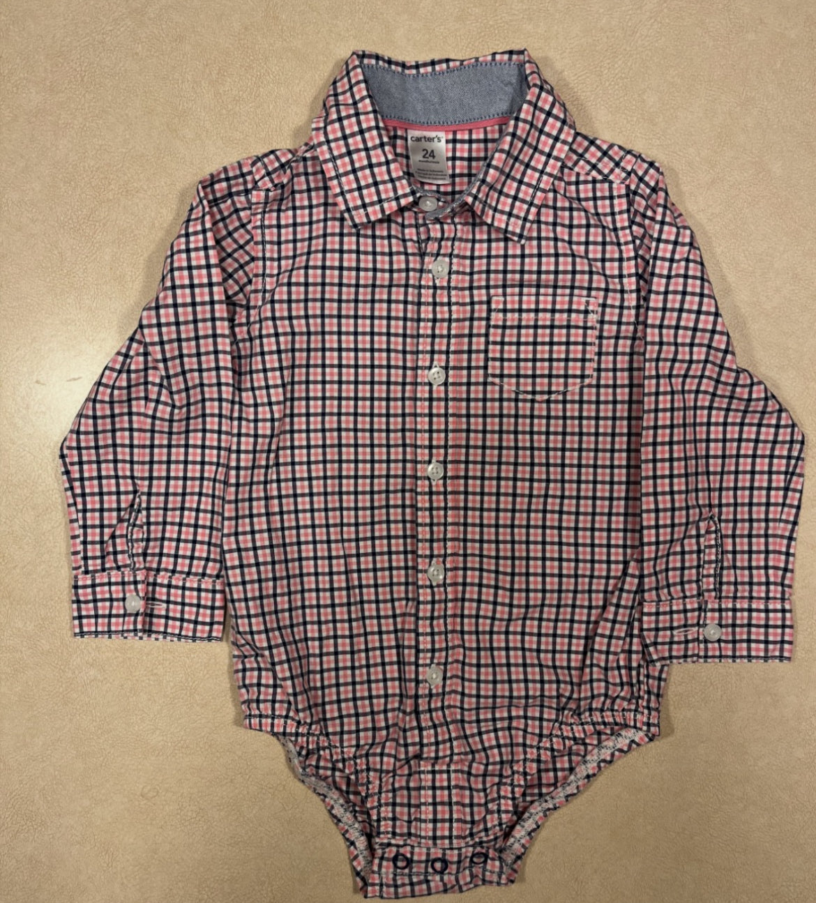 #143 Carter's Pink and Blue dress shirt Boys 24m - REDUCED