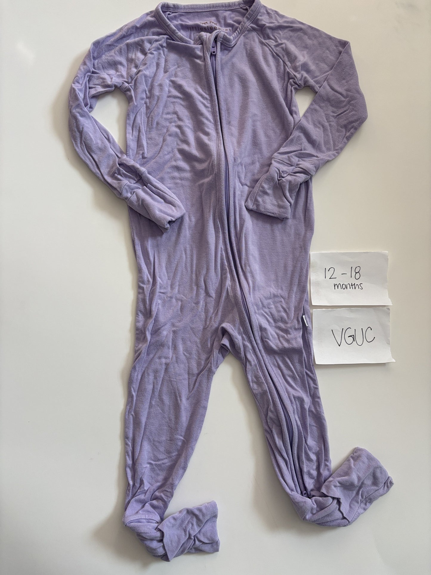 #138 - 12-18 Mo - VGUC Little Sleepies - "Wisteria" Purple Zippy - PU 45236