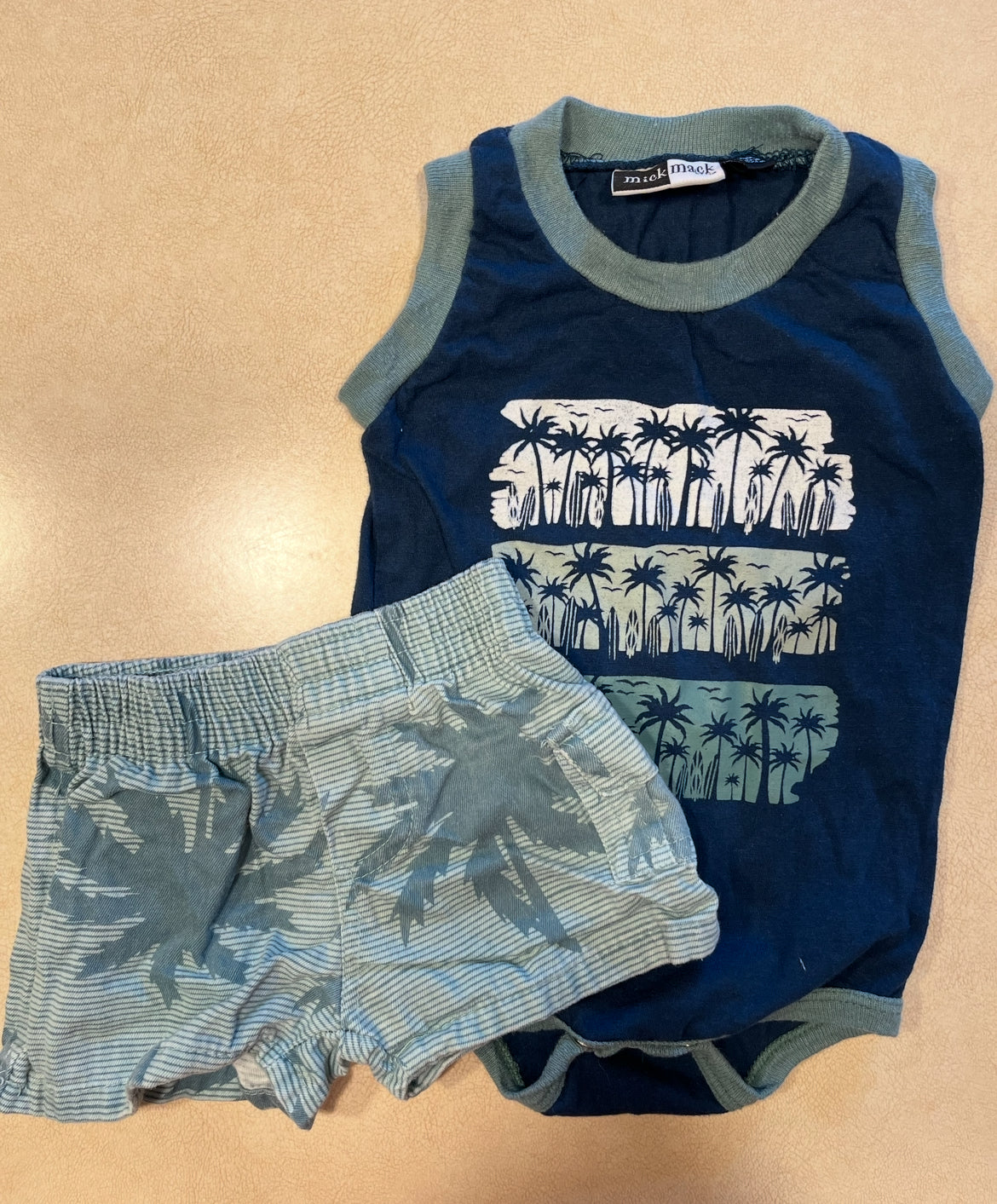 #143 Mick and Mack Palm Tree Shorts and Tank Set Boys 6-9m - REDUCED