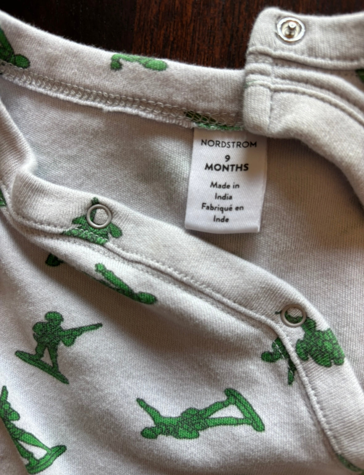 #156 Nordstrom like-new green army guy sleeper pajama 9 months