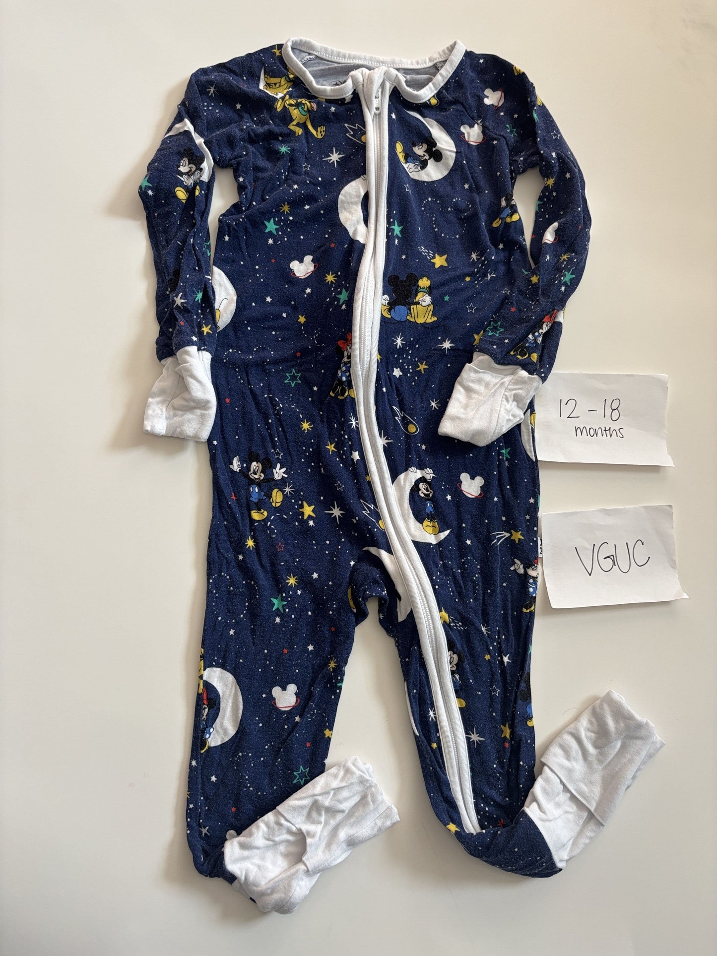 #77 - 12-18 Mo - VGUC Little Sleepies - Mickey & Friends Zippy