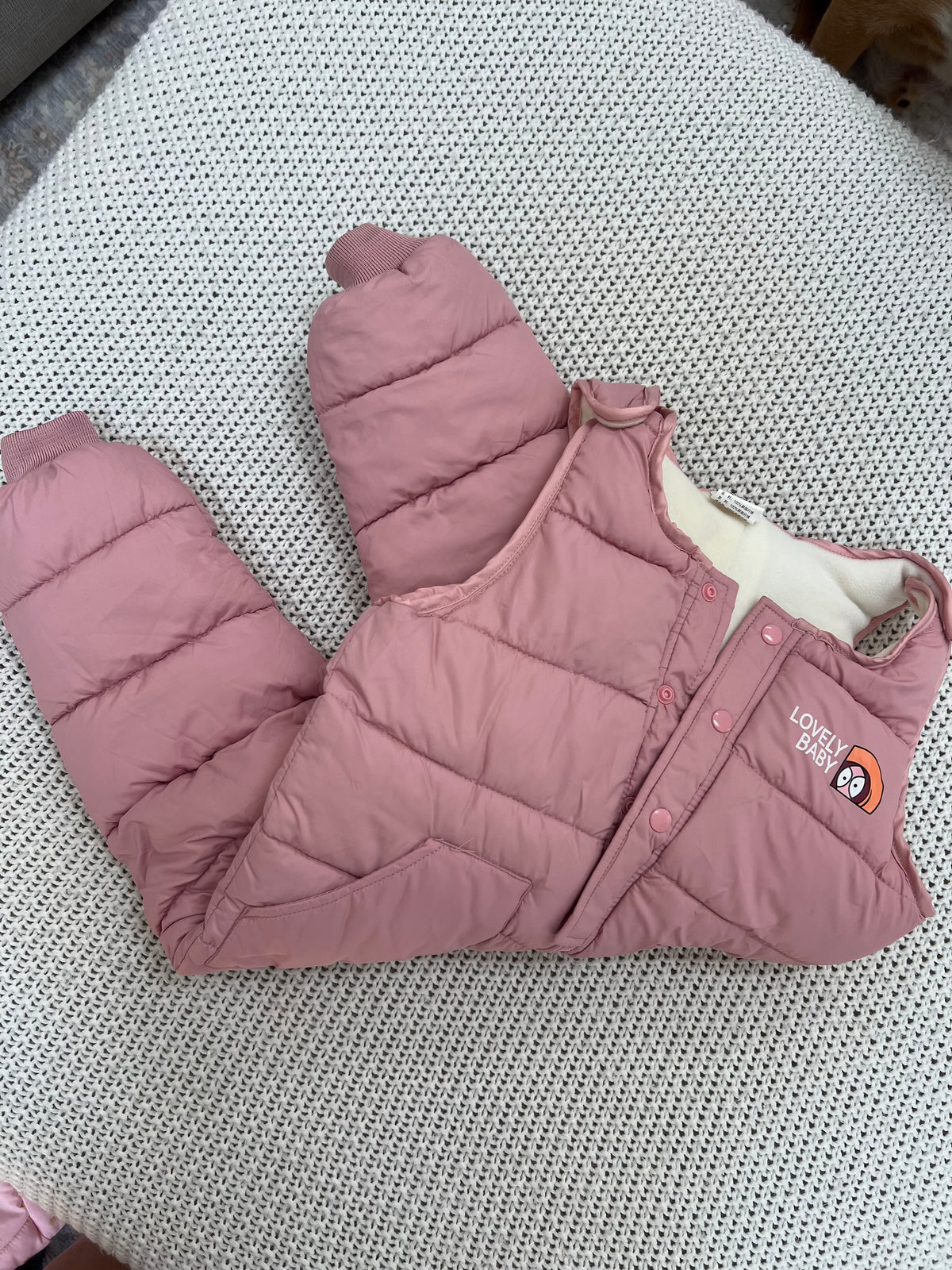 #157 EUC Lovely Baby Little Girls Light Pink Snow Suit, 18-24M