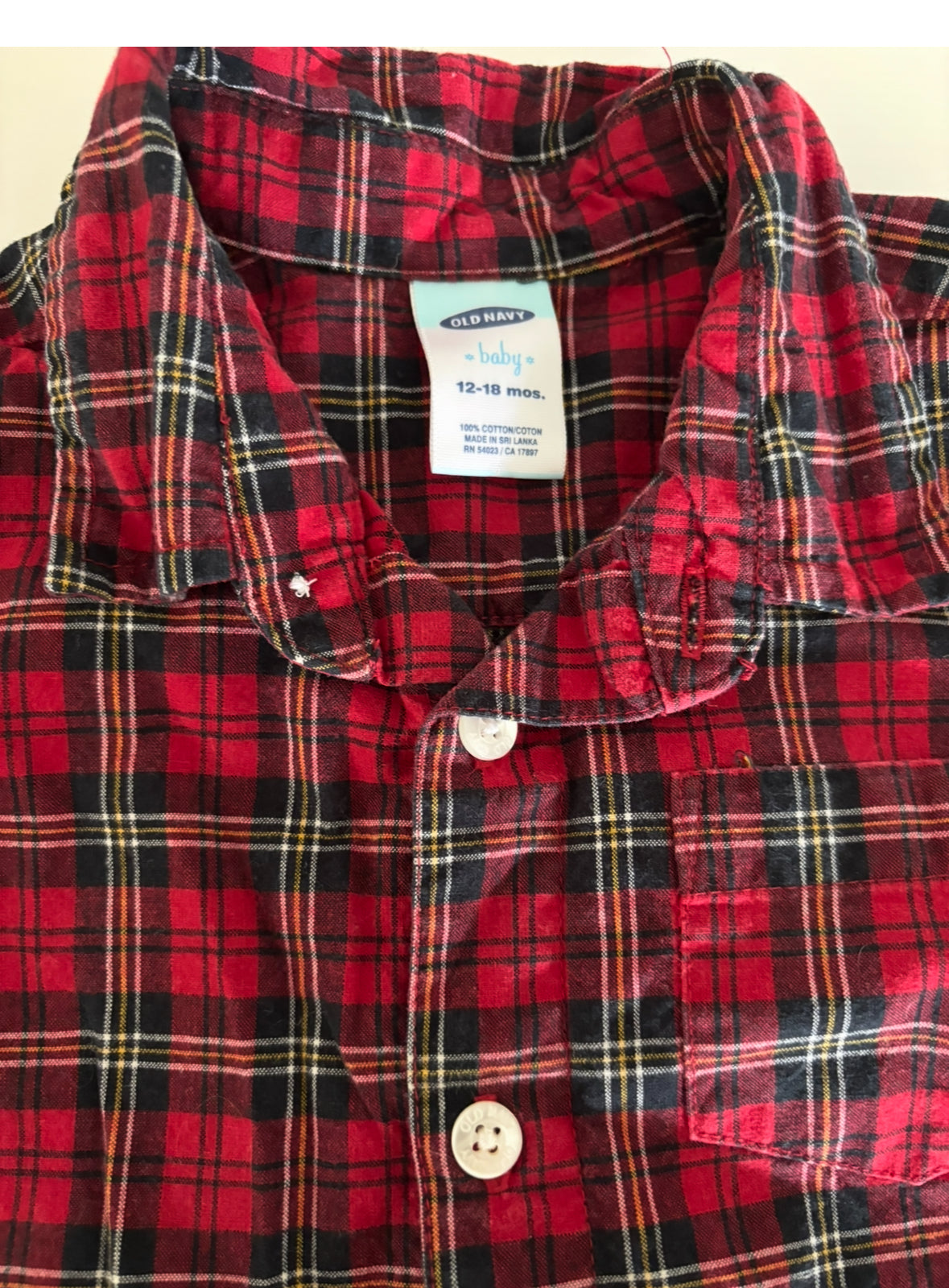 Seller #195 - Old Navy Baby Boys Plaid Button Down Shirt - Size 12-18 Months