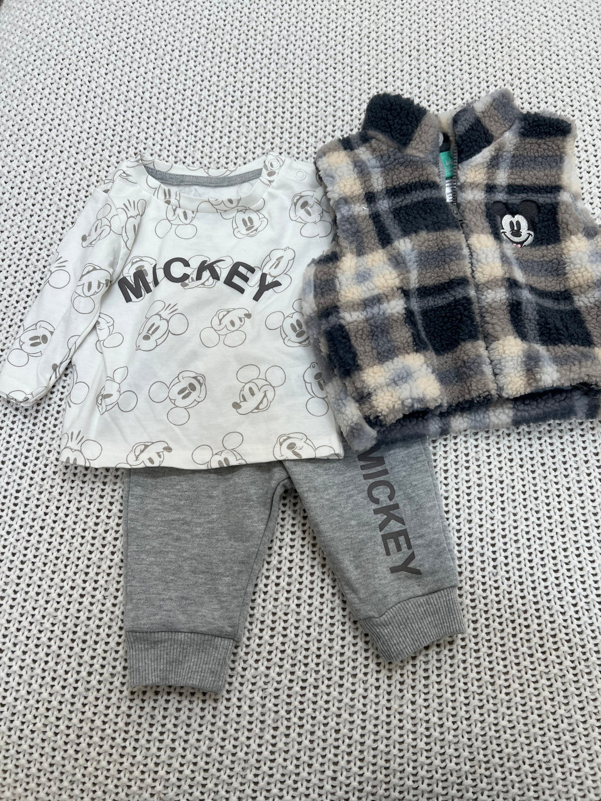 #157 NWOT Mickey pants, shirt and fleece vest, Disney Baby, 0-3M