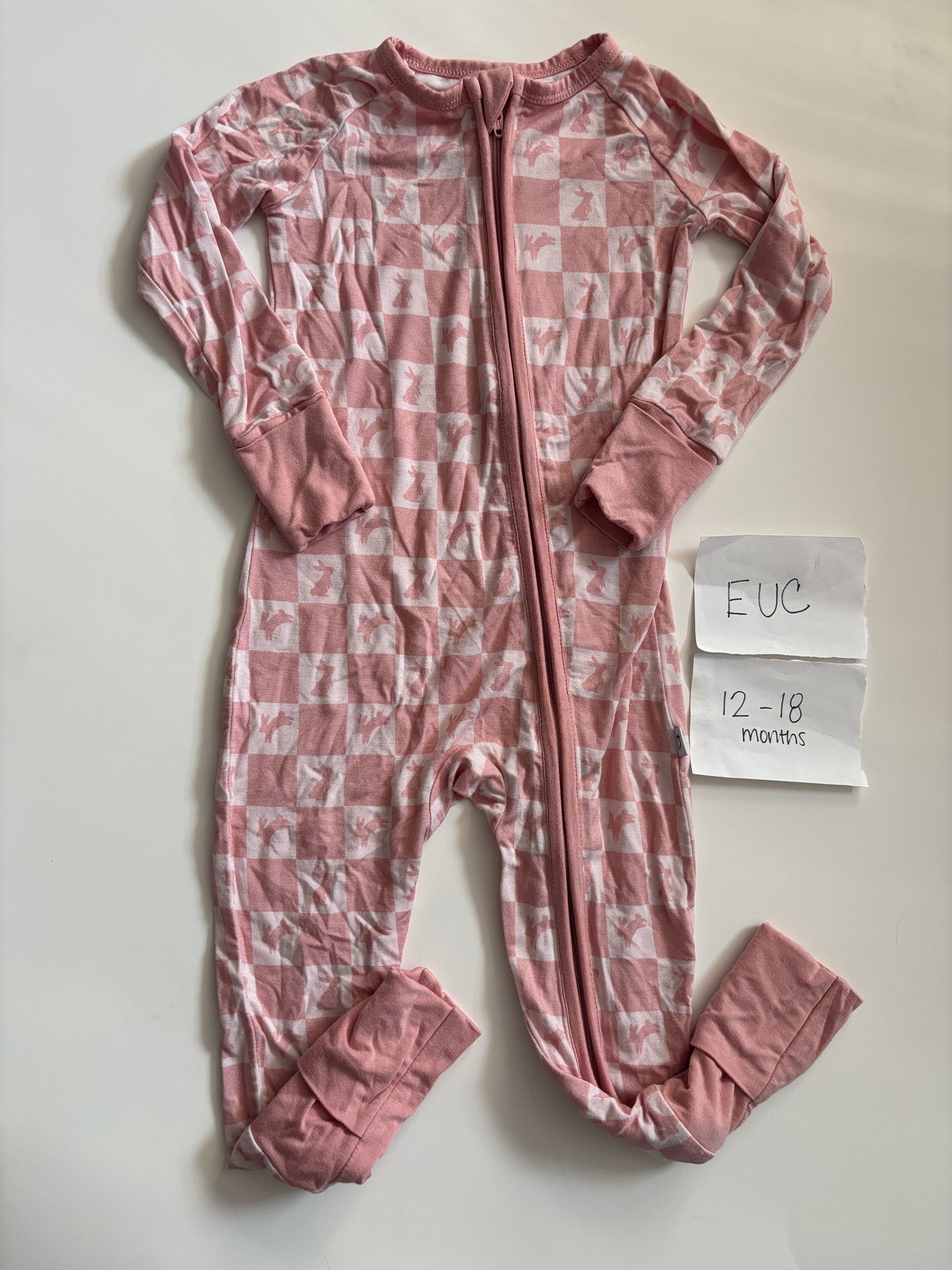 #138 - 12-18 Mo - EUC Dream Big Little Co - Pink Bunny Checkered Convertible Zippy - PU 45236
