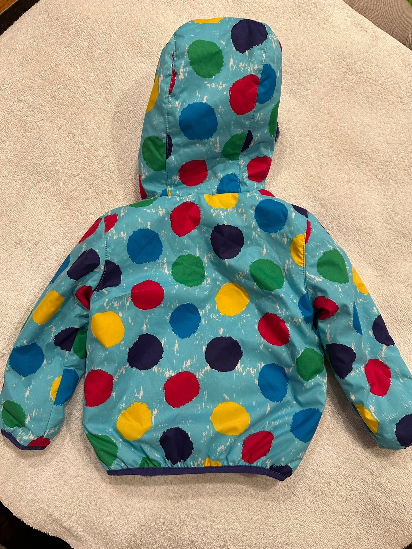 #85 REDUCED Hanna Andersson Blue Polka Dot Reversible Winter Coat, Girls sz 80 18-24m