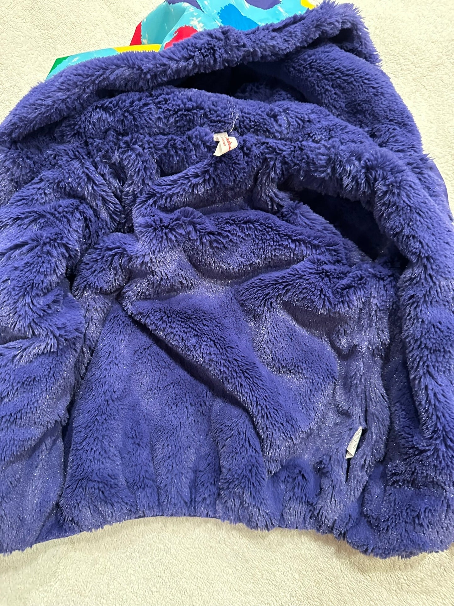 #85 REDUCED Hanna Andersson Blue Polka Dot Reversible Winter Coat, Girls sz 80 18-24m