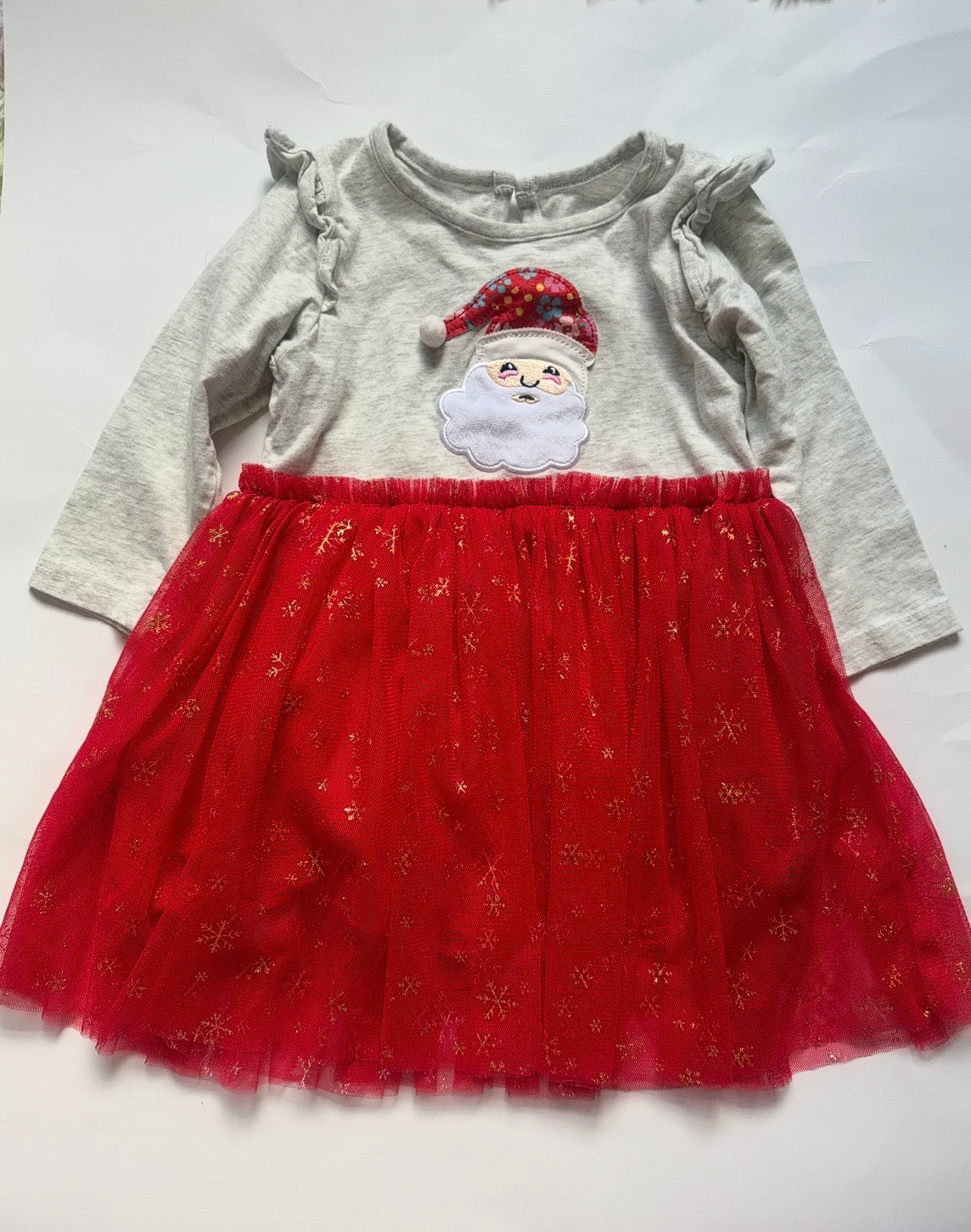 #170 Santa dress with red and gold snowflake. Girls size 2