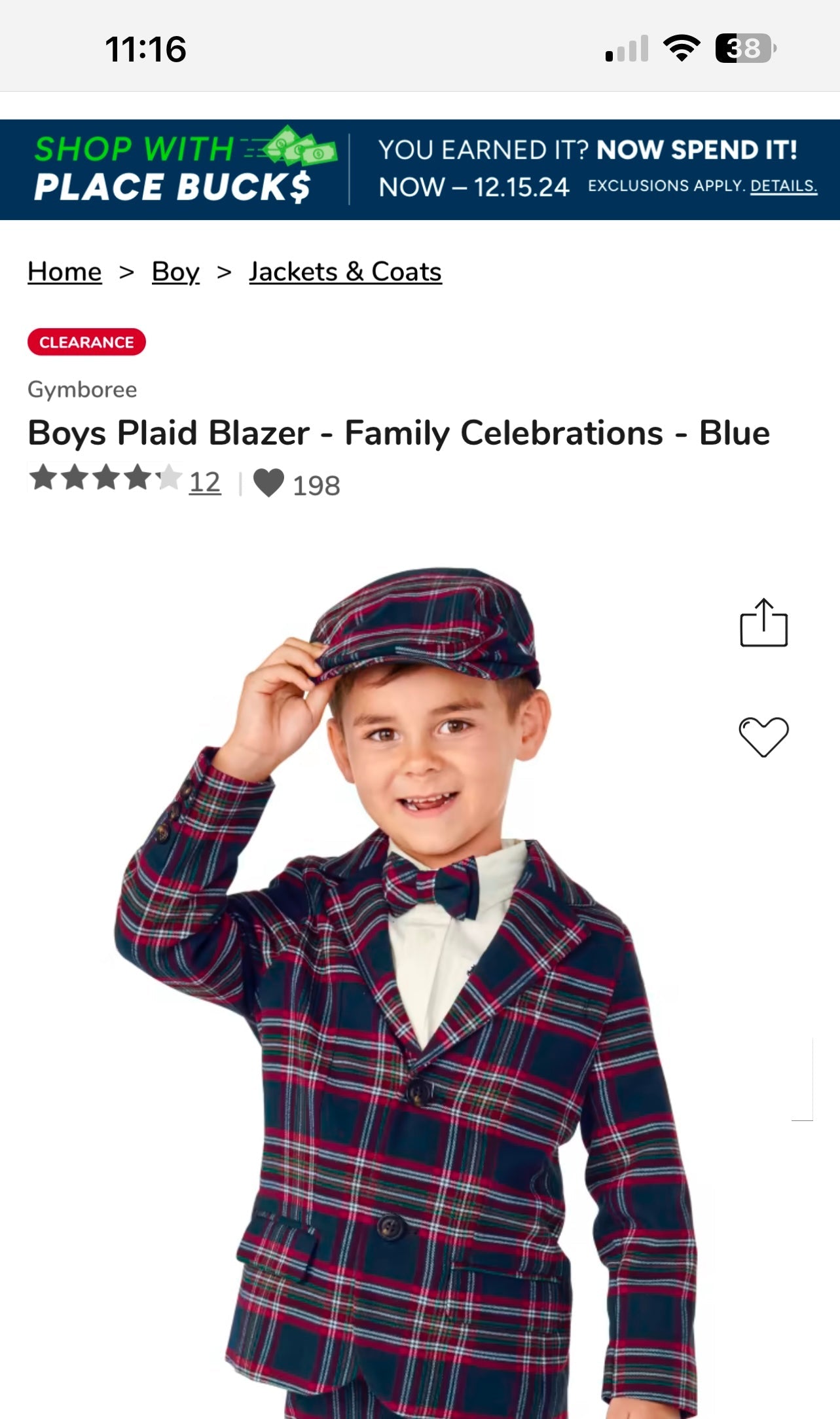 #180 Boys 8 NWT Gymboree Plaid Blazer