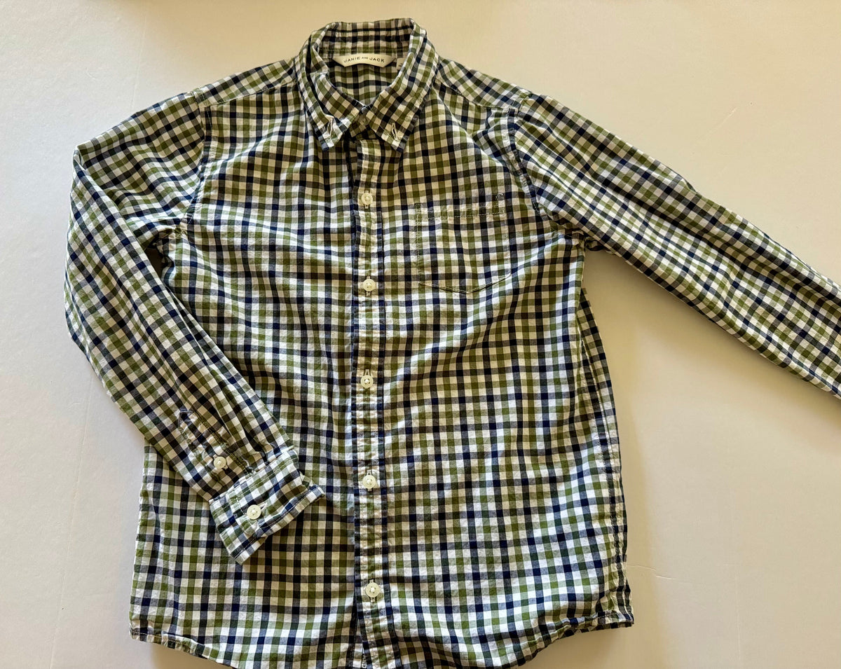 #92 boys 7 janie and jack blue gingham button up dress long sleeve