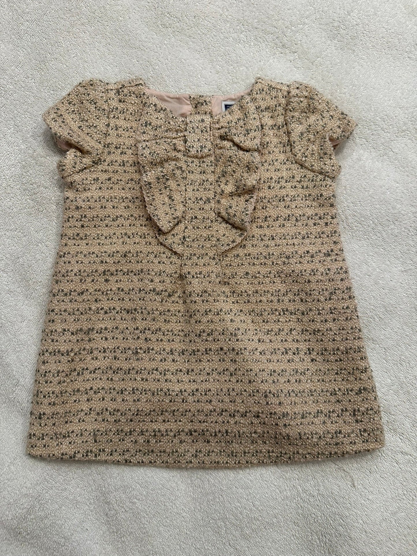 #85 Janie & Jack Pink & Gold Tweed Bow Dress, Infant Girls 12-18m