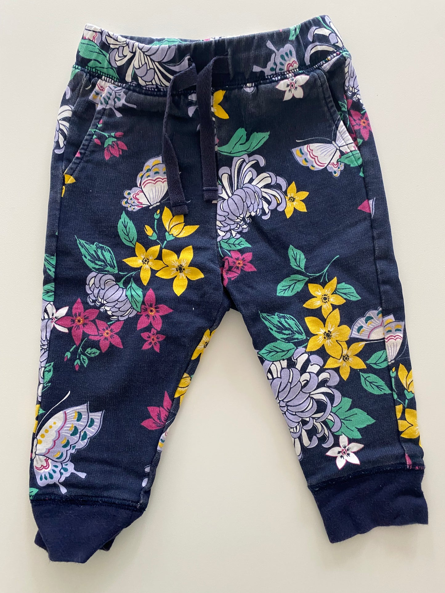 #117, Tea navy flower sweatpants, Girls 12M