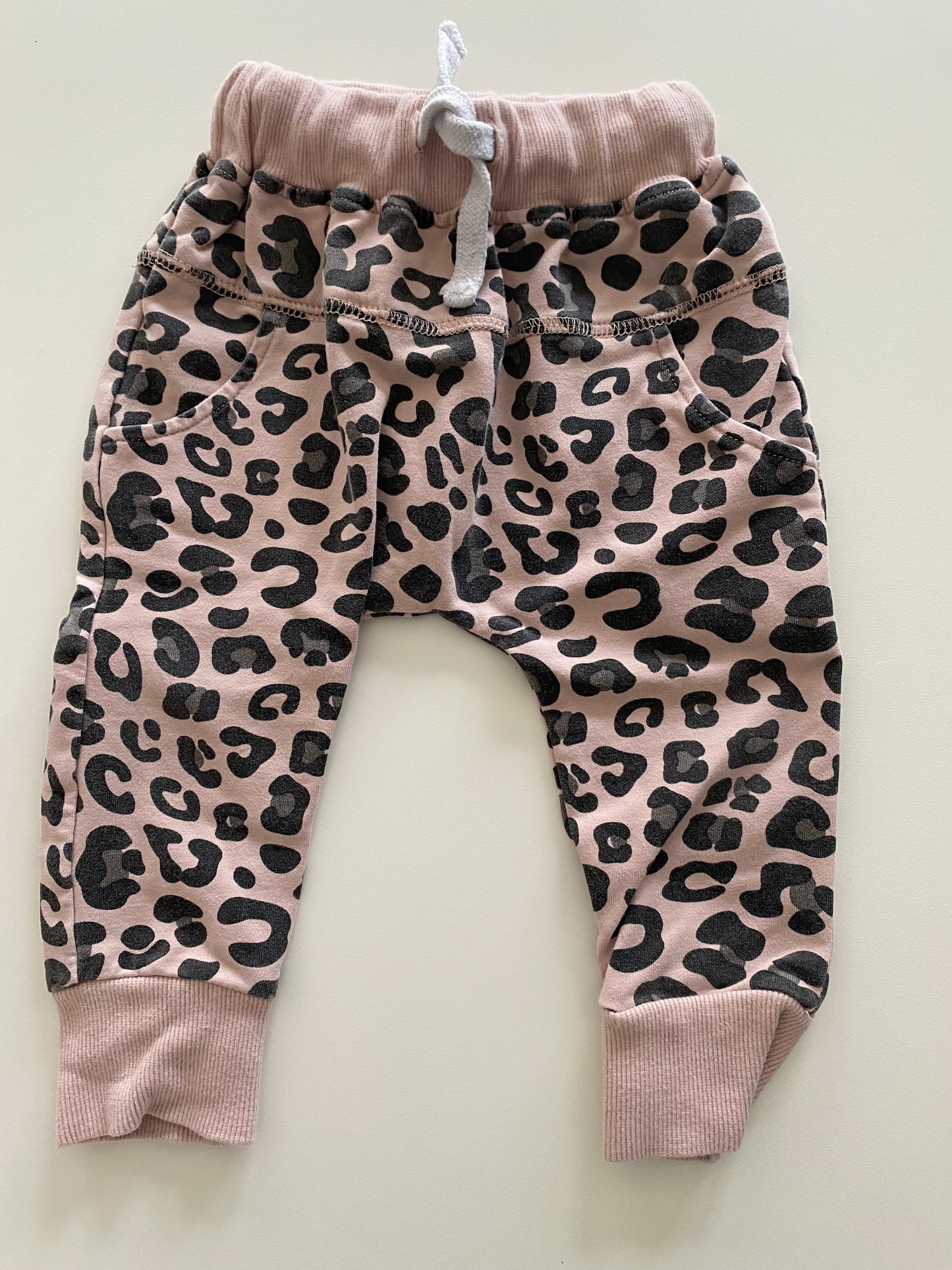 #117, Little Bipsy pink blush leopard print joggers, Girls 18M