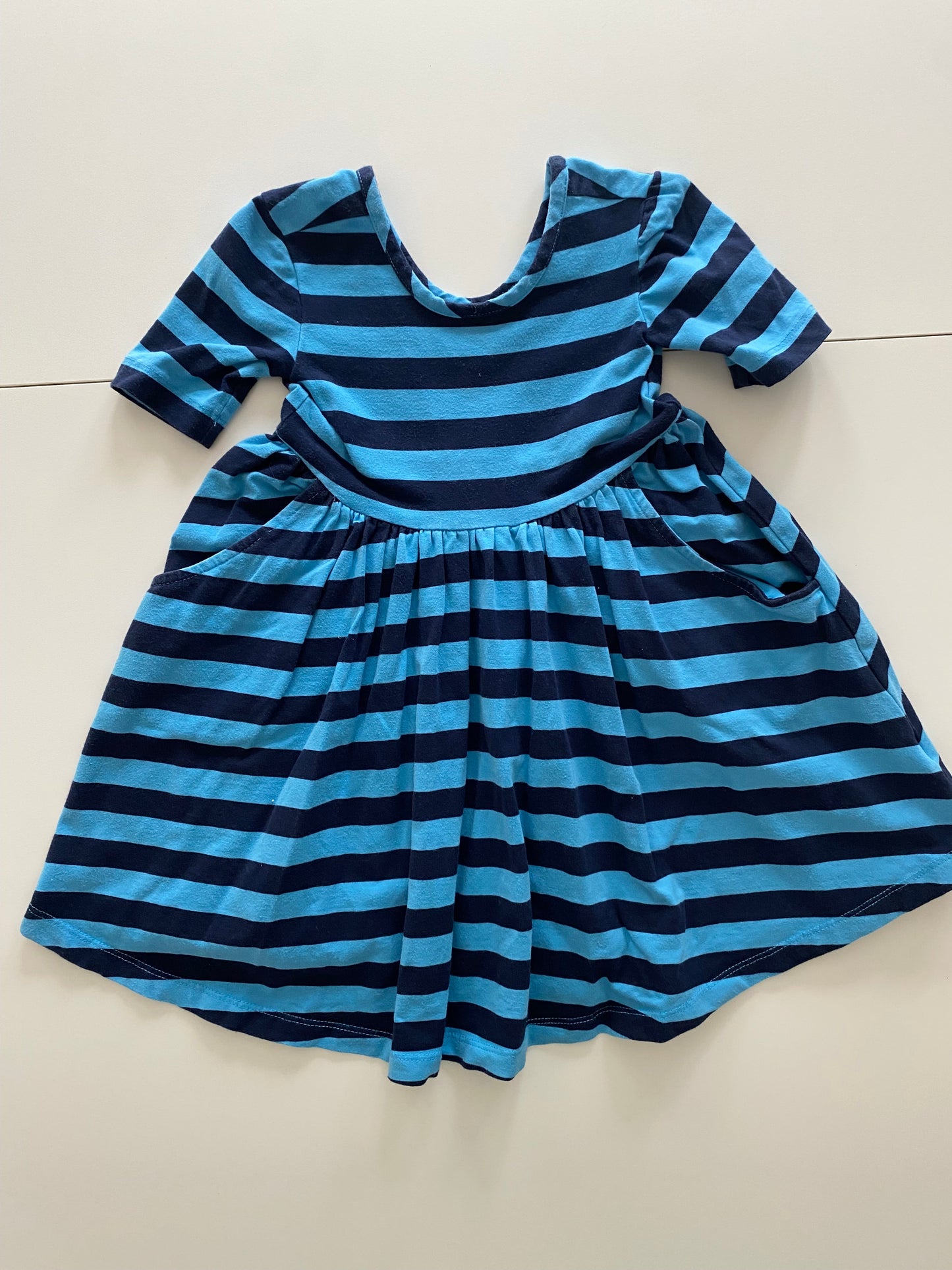#117, Hanna Andersson blue/navy striped twirl dress, Girls 3T