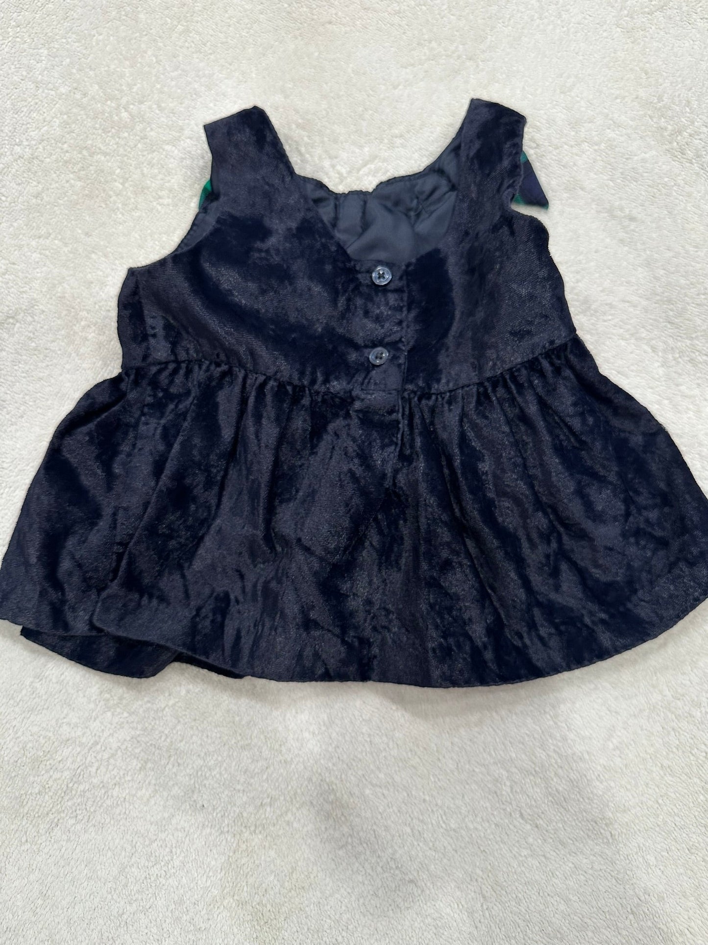 #85 REDUCED Janie & Jack Navy Velvet with Plaid Bows Tank, Infant Girls 12-18m
