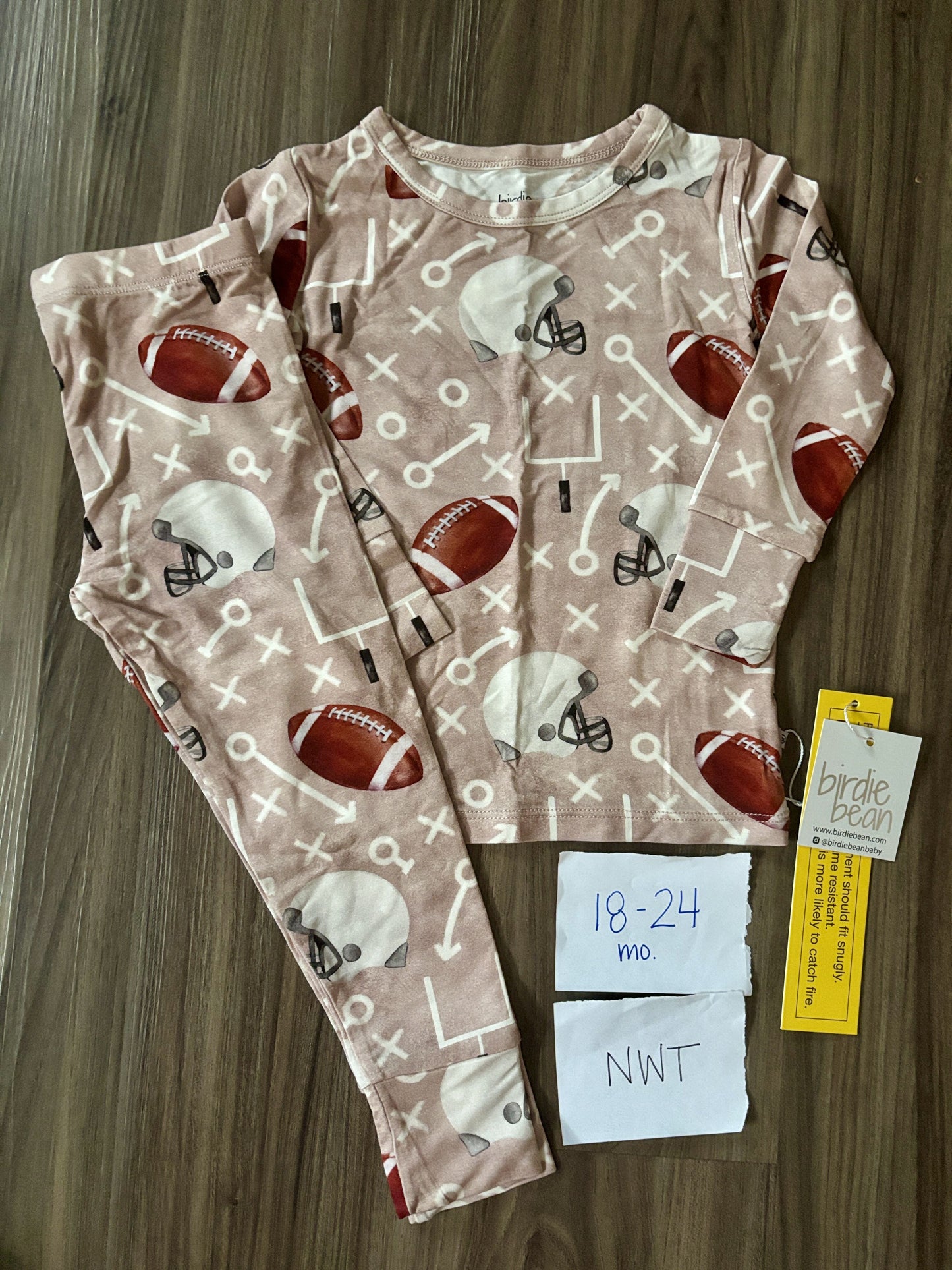 #138 - 18-24 Mo - NWT Birdie Bean - Pink Football PJs - PU 45236