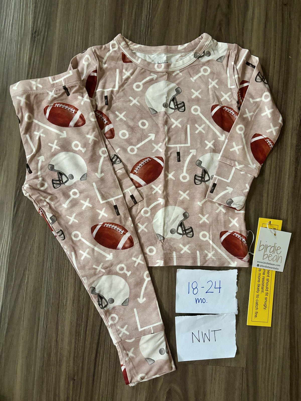 #138 - 18-24 Mo NWT Bamboo (Birdie Bean) Pink Football PJs