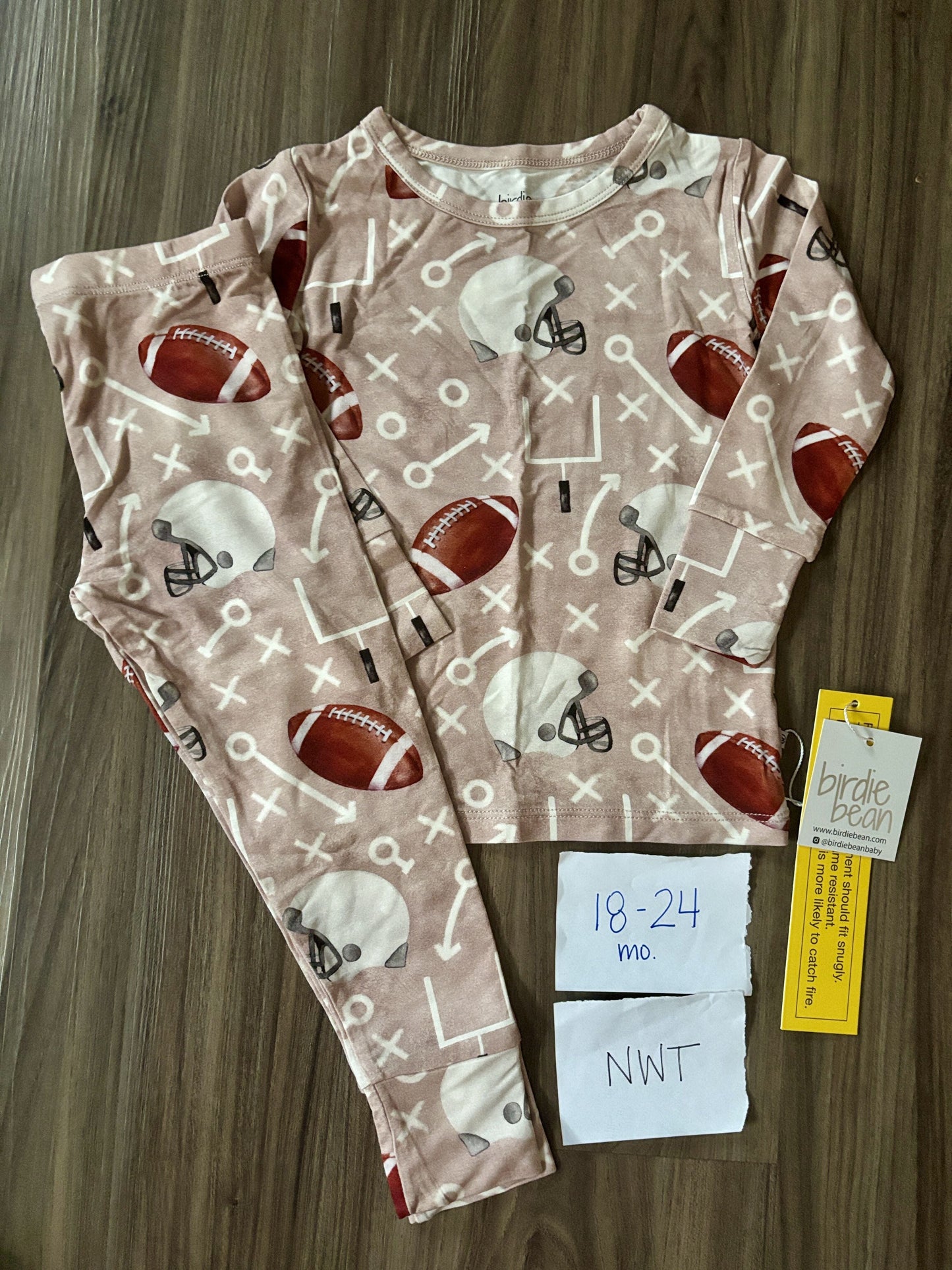 #77 - 18-24 Mo - NWT Birdie Bean - Jackson (Pink football) Pajamas