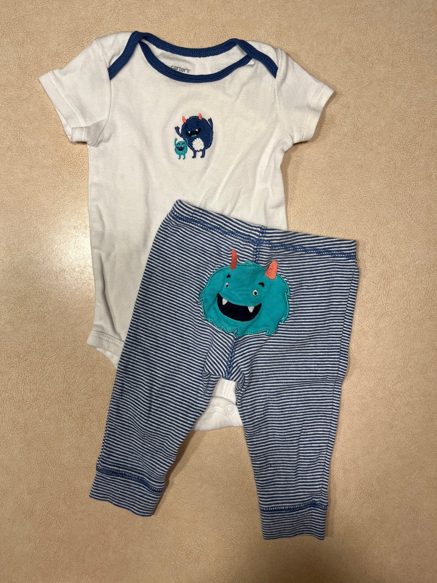 #143 Carter's Monster Onesie and Pants Set Boys 6m - REDUCED