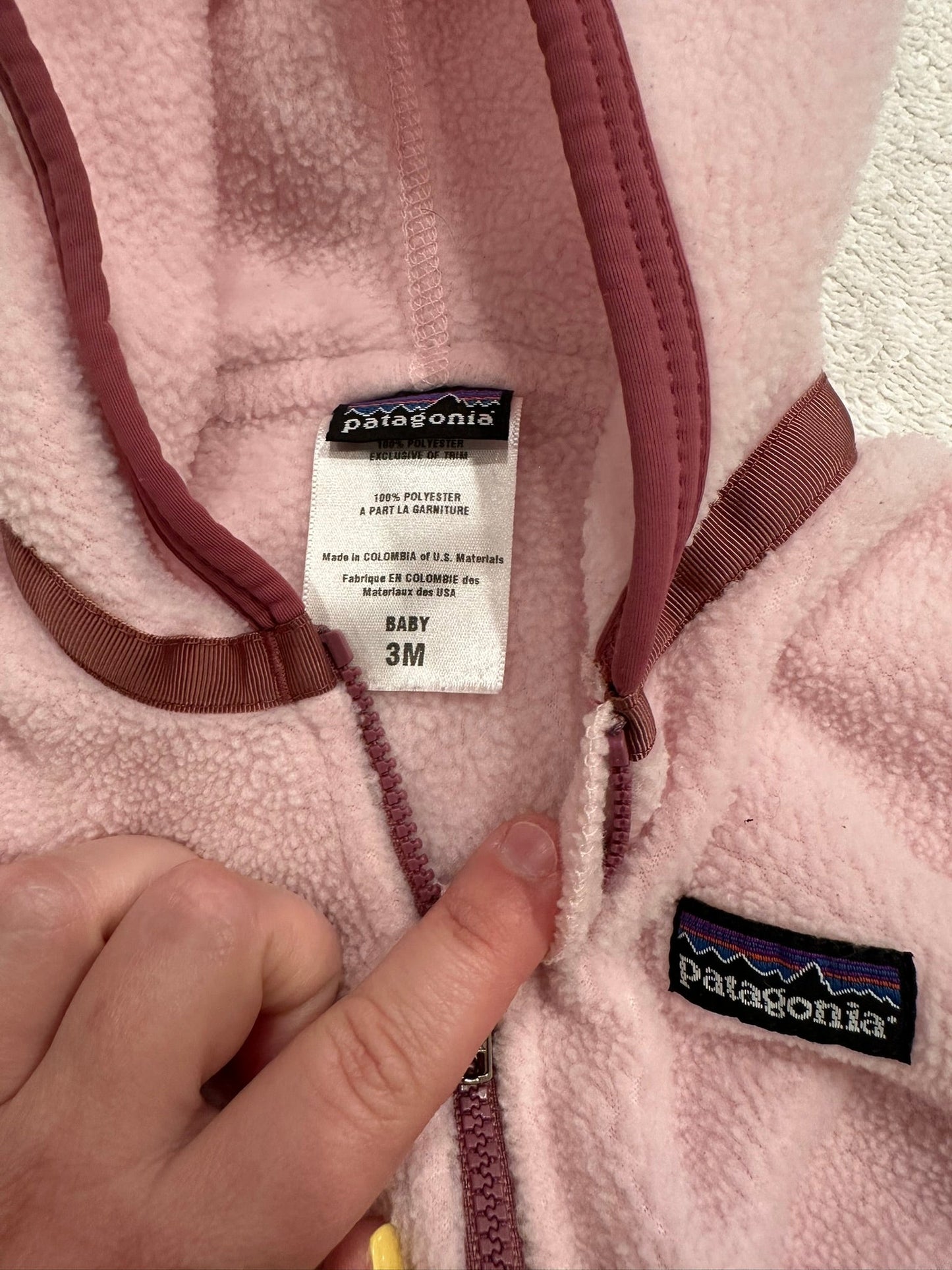 #85 REDUCED Patagonia Fleece Light Pink with Maroon Edging, Infant Girls 3m
