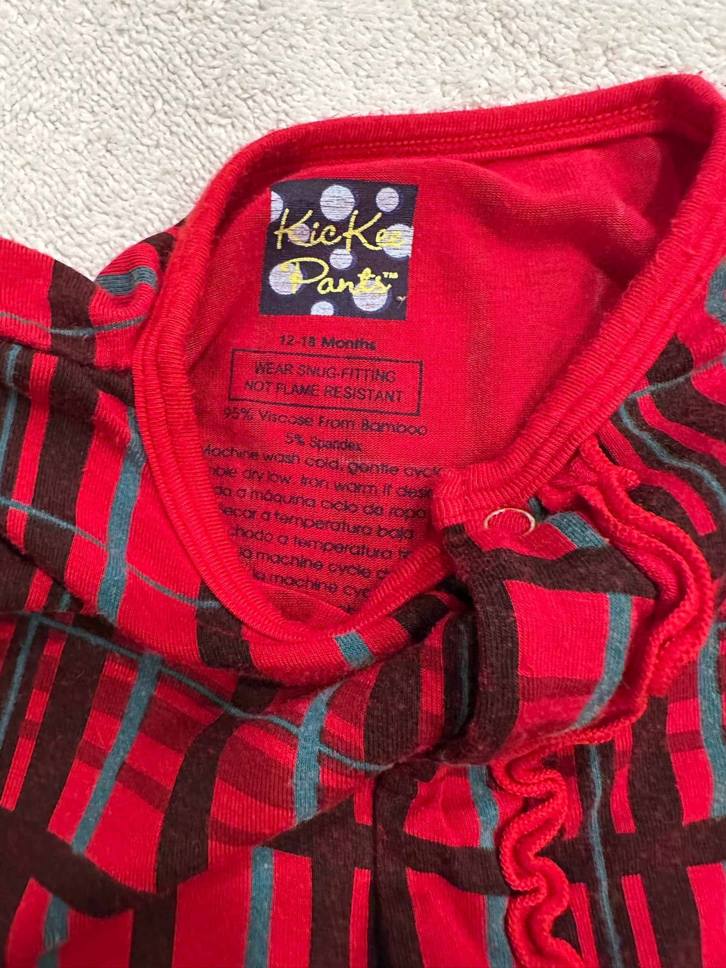 #85 REDUCED Kickee Pants Red Plaid Bamboo Christmas Jammies, Infant Girls 12-18m